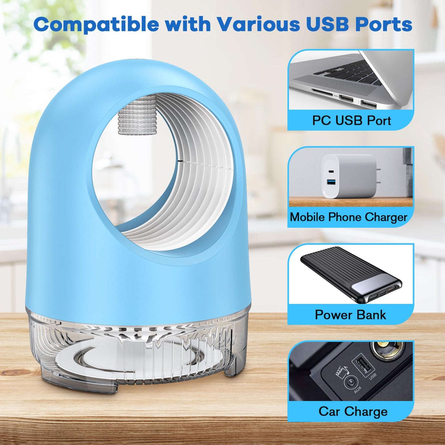 Fruit Fly Traps for Indoors, Electric Fan Powered Bug Catcher, Reusable Gnat Killer for Home Kitchen with Sticky Cartridges for Mosquitoes & Moths