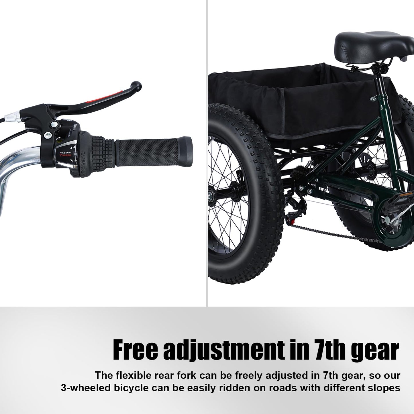 Tacarlha Tricycle for Adults, 20 Inch Fat Tire Trike for Adults, 7-Speed Adult Tricycle 20x4 Fat Tire Trike with Dual Disc Brakes & Rear Basket, 450lbs Capacity Cruiser 3 Wheel Bikes