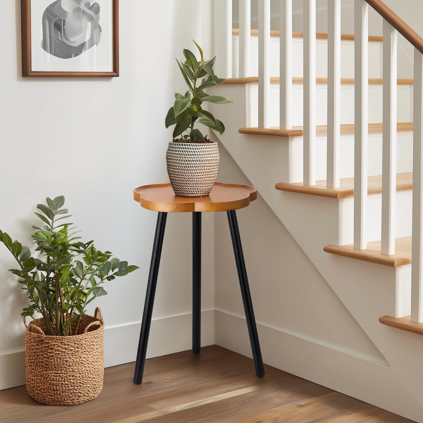 KINNARY Plant Stand Indoor, Wood Plant Table Plant Holder with Raised Design,Heavy Duty Metal Flower Pot Stand, Mid Century Modern Home Decor Small Side End Table（Clr.2-Flower 20" H）