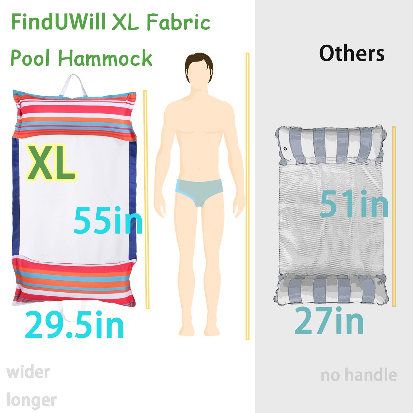 FindUWill Fabric Pool Hammock Floats, XL, 2Pack Inflatable Water Hammocks Floaties 4-in-1 (Saddle, Lounge Chair, Hammock, Drifter), Pool Float Lounger for Adults