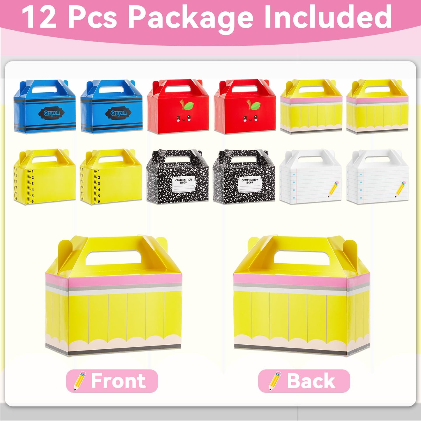 24Pcs Back to School Gift Boxes First Day of School Party Treat Boxes Pencil Crayon Apple Goodie Candy Box Teacher Appreciation Party Favor for Student Preschool Kindergarten Classroom Decorations