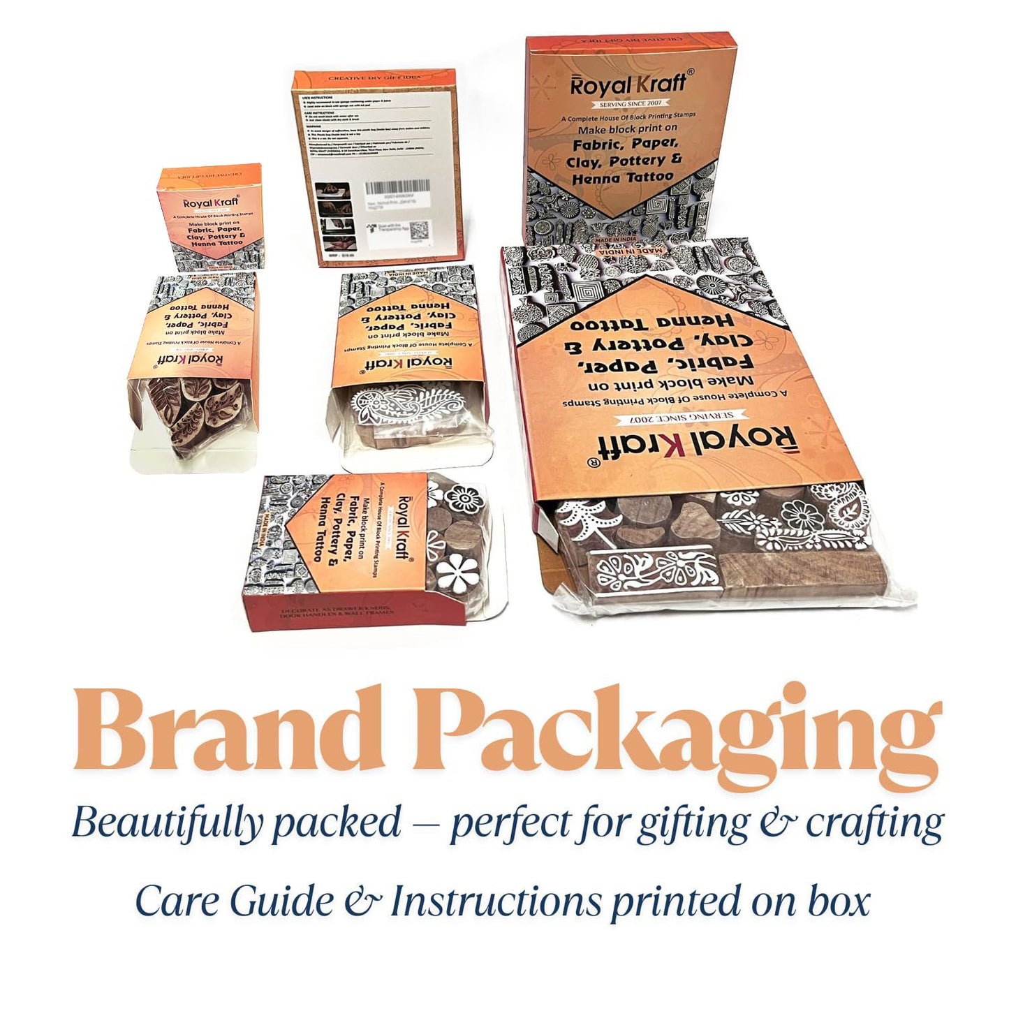 Royal Kraft Geometric Wooden Printing Stamps (Set of 10) - DIY Henna Fabric Textile Paper Clay Pottery Blocks Htag2171