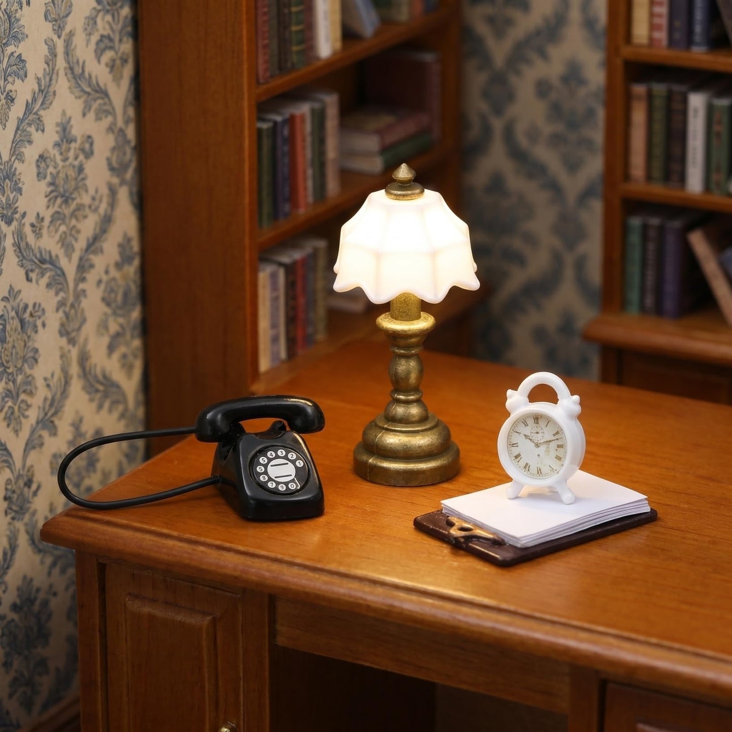 Garneck Miniature Dollhouse Accessories Kit: Tiny Phone Alarm Clock Table Lamp Writing Pad Furniture Decor for Doll House Scenes Library Office Living Room DIY Craft Mini Home Ornament