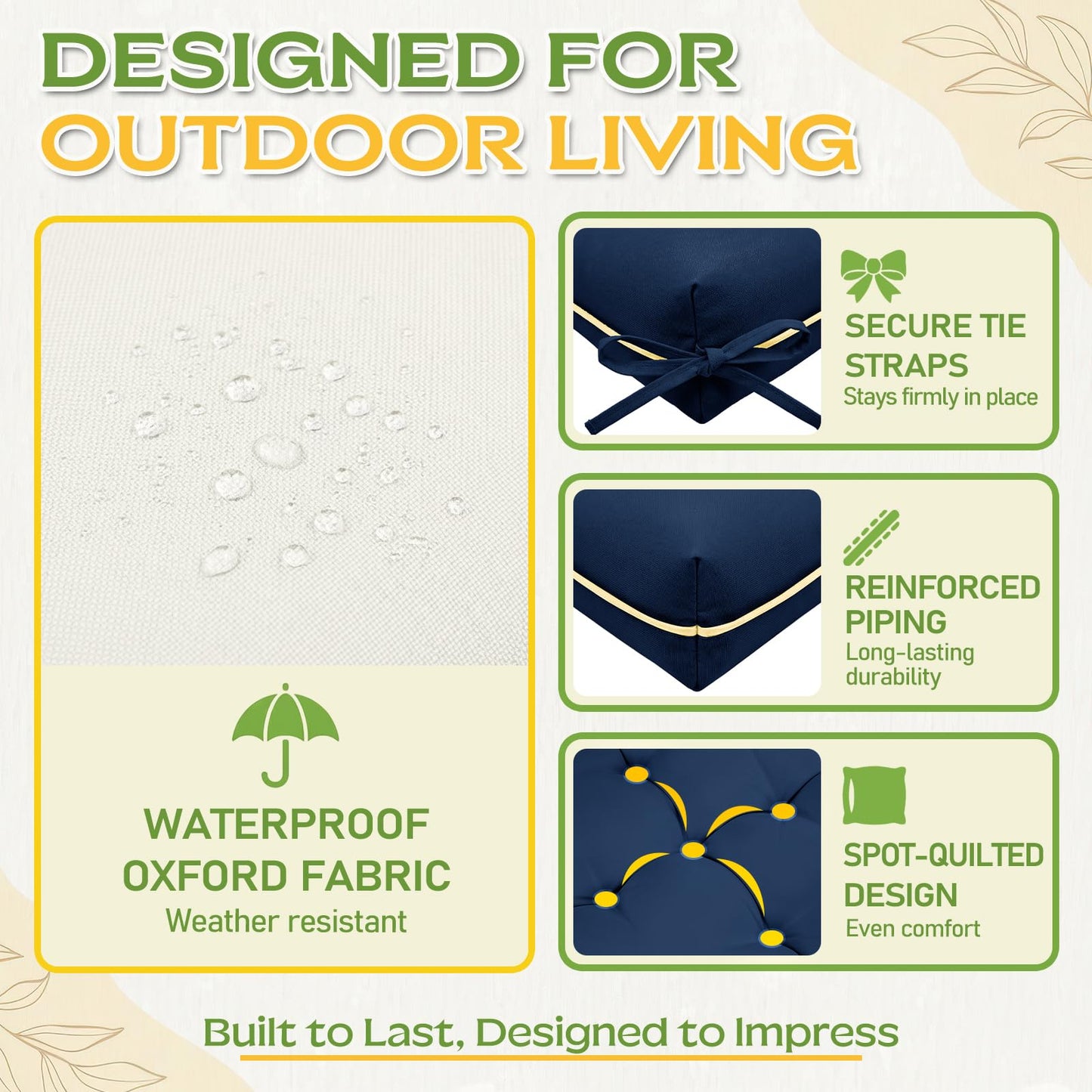 AS AWESLING 60×40 INCH Oxford Fabric Swing Cushions with Backrest & Tie Straps - Crushed Sponge Filled for Outdoor Patio Bench, 2-3 Seater Replacement for Swing Chair (Blue, 60 INCH × 40 INCH)