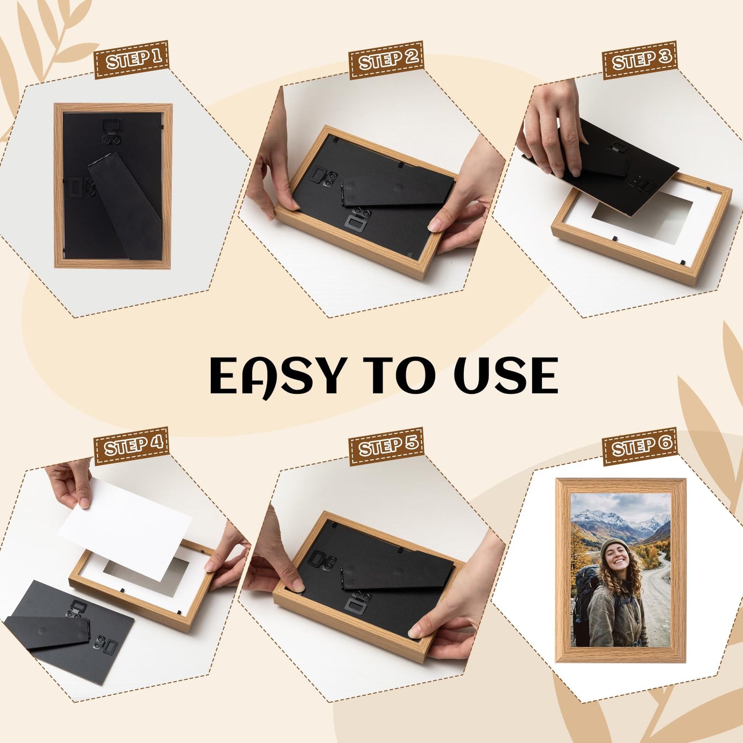 4 Pcs 4x6 Shadow Box Picture Frames Matted to 3.5x5 Small Wooden Photo Frames Tabletop Wall Display Natural Wood Decor Family Memories Gift with Acrylic Glass, Desktop Photo Stand Home Decor (Wood)