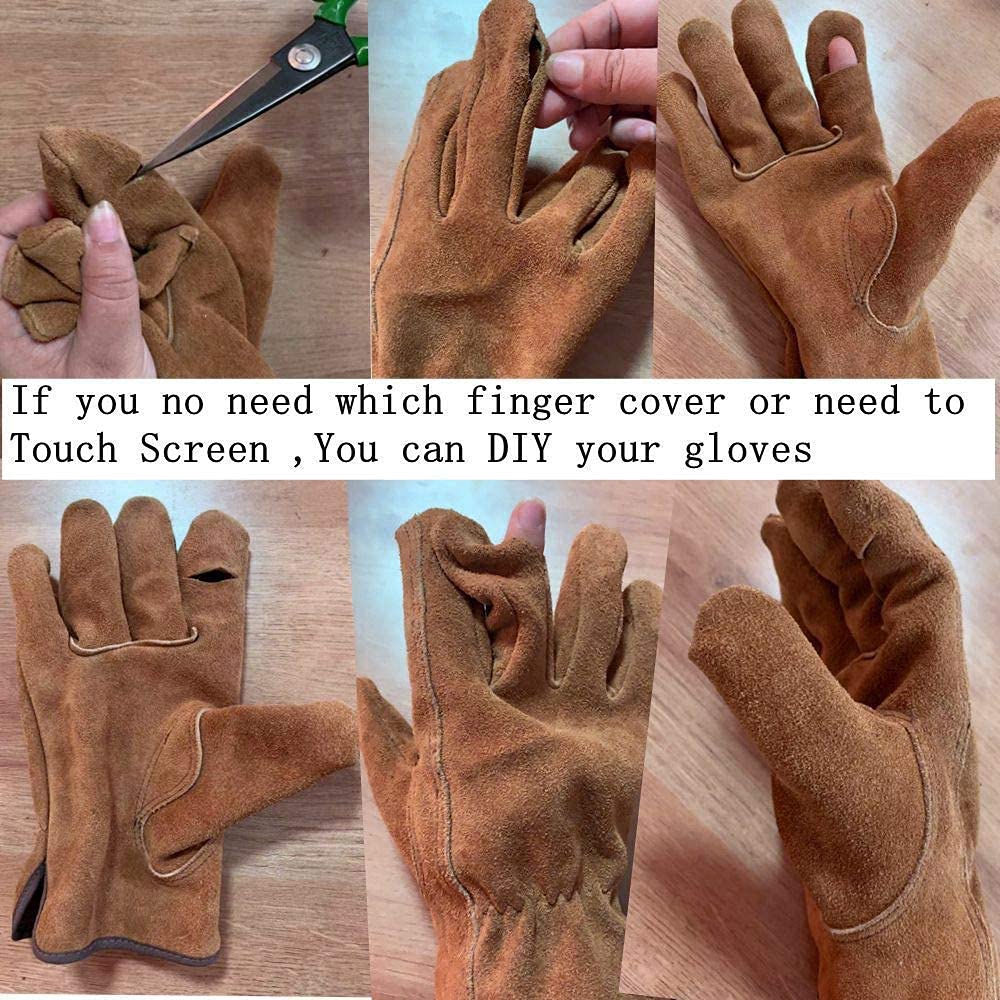 COREGROUND Leather Safety Work Gloves Gardening Carpenter Thorn Proof Truck Driving for Mens and Womens Waterproof heavy duty (Small, Brown)
