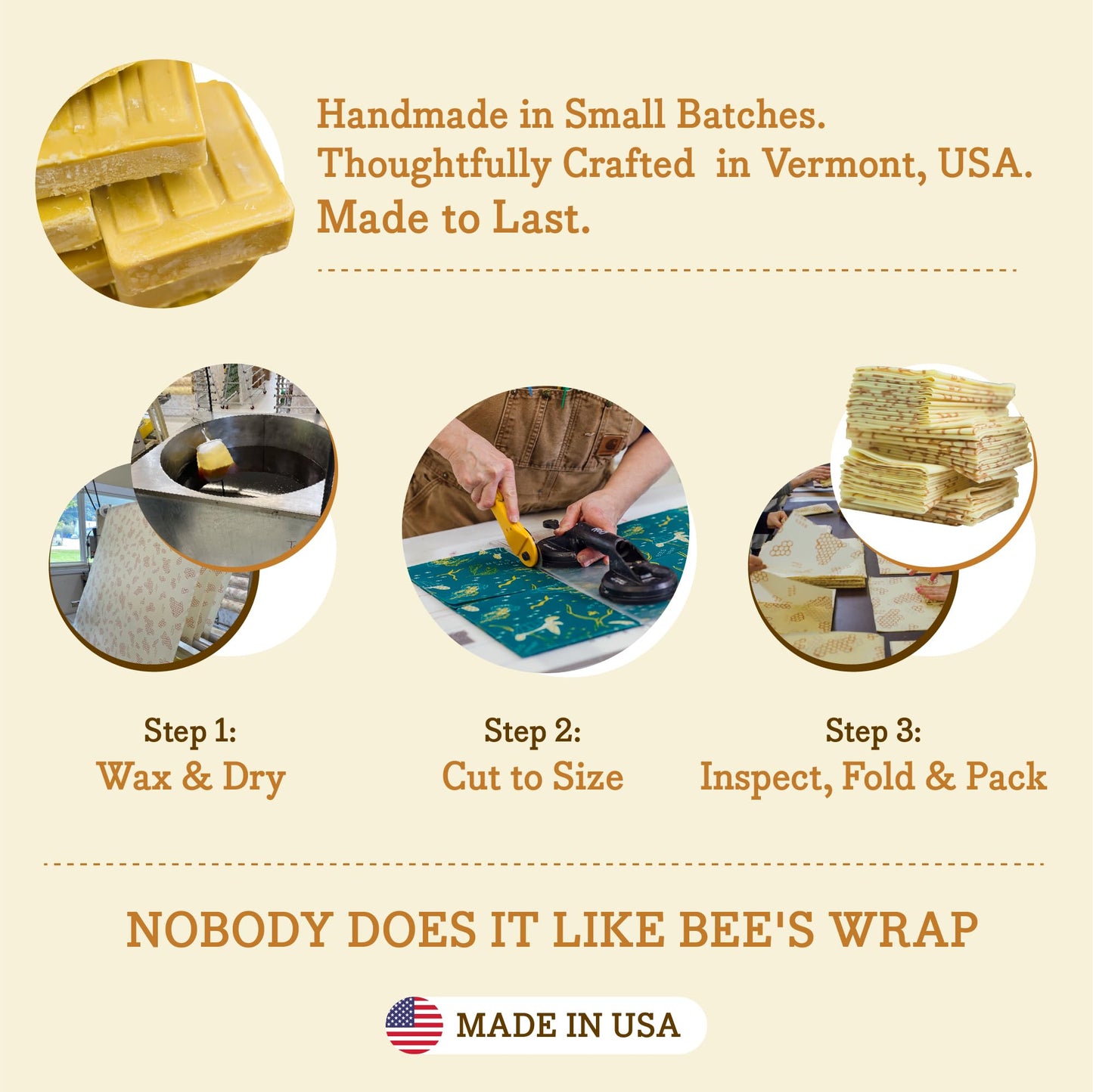 Bee's Wrap Vegan Beeswax Wraps for Food - 3 Pack of Assorted Beeswax Wraps - 2 Medium & Sandwich Wrap - Plastic Free Made in USA Reusable Natural Food Wrap - Meadow Magic