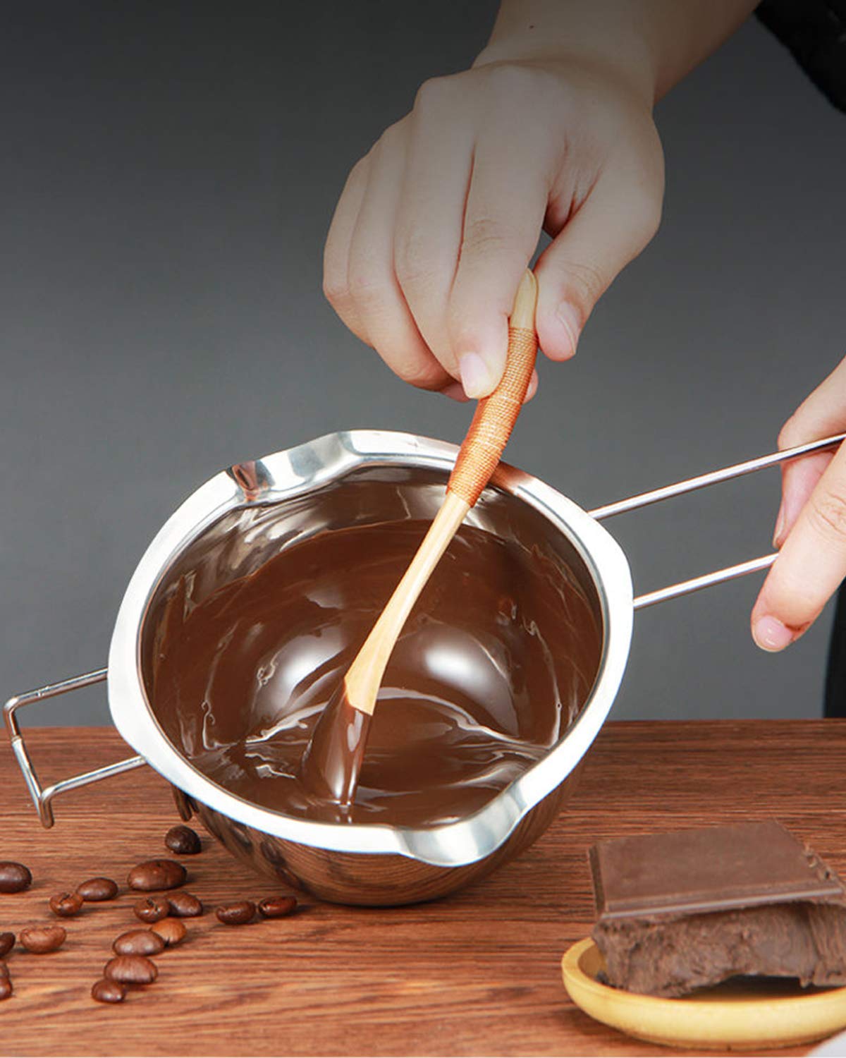Stainless Steel Double Boiler Pot with 600ML for Melting Chocolate, Candy and Candle Making (18/8 Steel, Universal Insert)