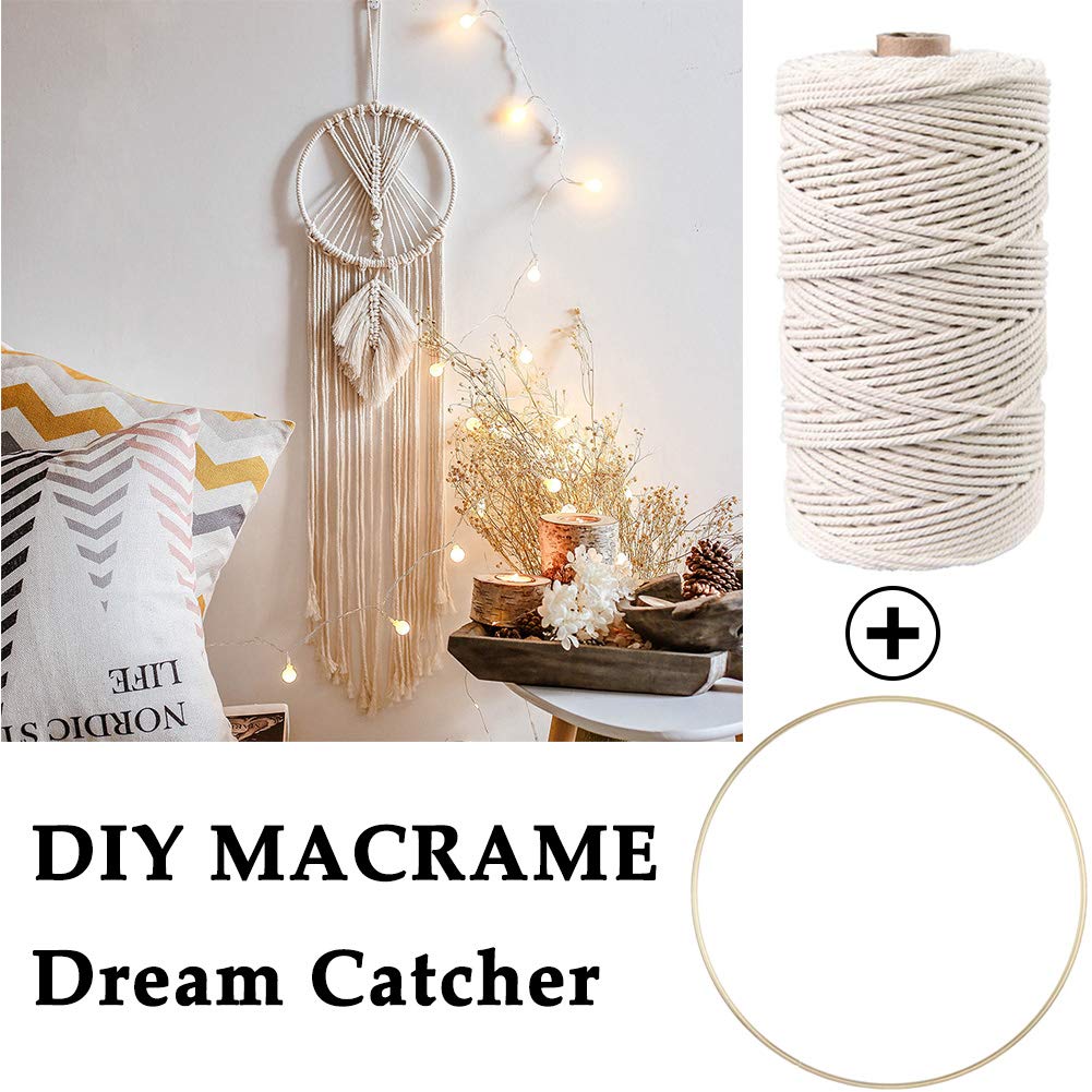 ZXCDINO 119pcs Macrame Kits for Starter 3mm x 109Yards Natural Cotton Macrame Cord with 100pcs Wooden Beads,10pcs Wooden Rings,Wooden Sticks,Metal Rings,S Hooks Macrame Supplies for Plant Hangers