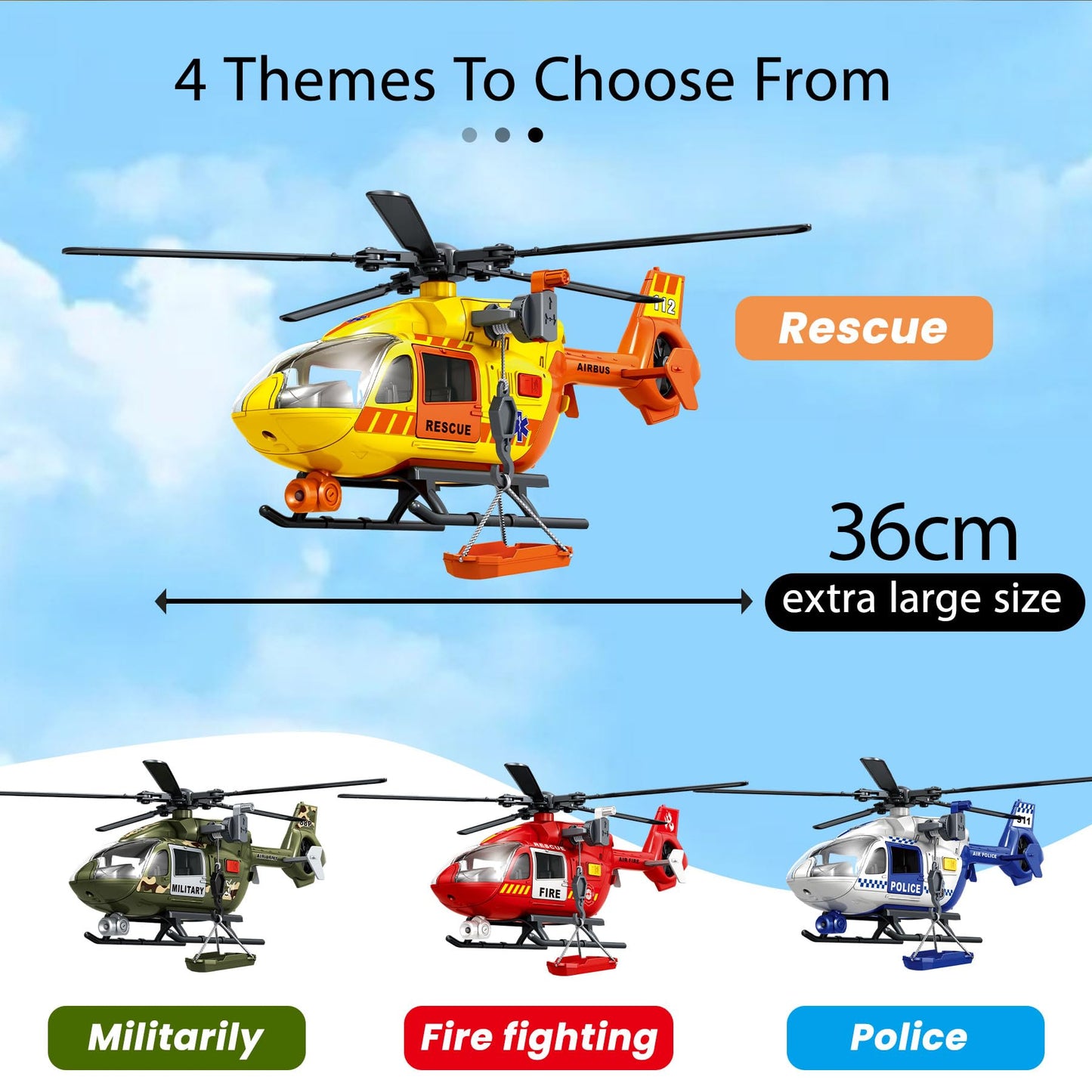 Rescue Helicopter Toys for Boys with Hanging Basket Airplane Toy with Lights and Sound Rescue Vehicles Toys for Kids Aged 3 4 5 6 7