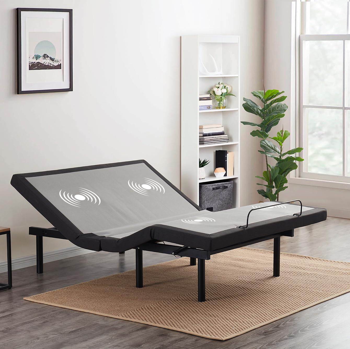 Nestl Adjustable Bed Frame, Zero clearance Adjustable Massage Bed Frame with Wireless Remote, Adjustable Bed Base Head & Foot Massage, Fast & Easy Assembly, USB Ports, LED Light, King Size Bed Frame