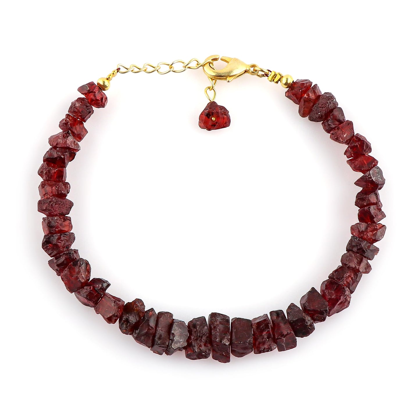 CRYSTALINES Natural Raw Red Garnet Gemstone Bracelet, Rough Stones, Handmade Bohemian Jewelry, Chakra Healing Crystals, 14K Gold Plated, January Birthstone, Christmas Gift (Size-7+1inch)