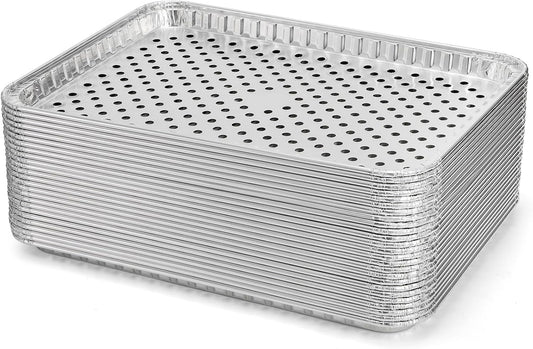 24-Pack Disposable Aluminum Foil BBQ Grill Topper Pan – Prevents Food from Falling into the Grill or Sticking to the Grate – No Clean Up Required – Perfect for Camping and Outdoor Use - 15” x10” x1.5”