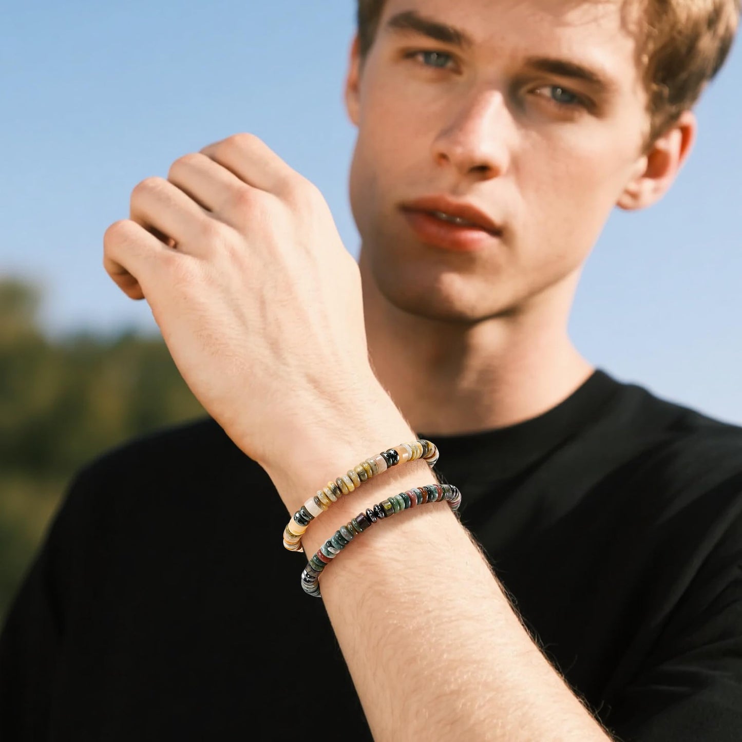 VIBILIA Healing Crystal Bracelets Beaded Bracelets for Men Women Dragon BloodStone Natural Stone Adjustable Bracelets Unique Gifts for Father Son Grandfather Brother Friend