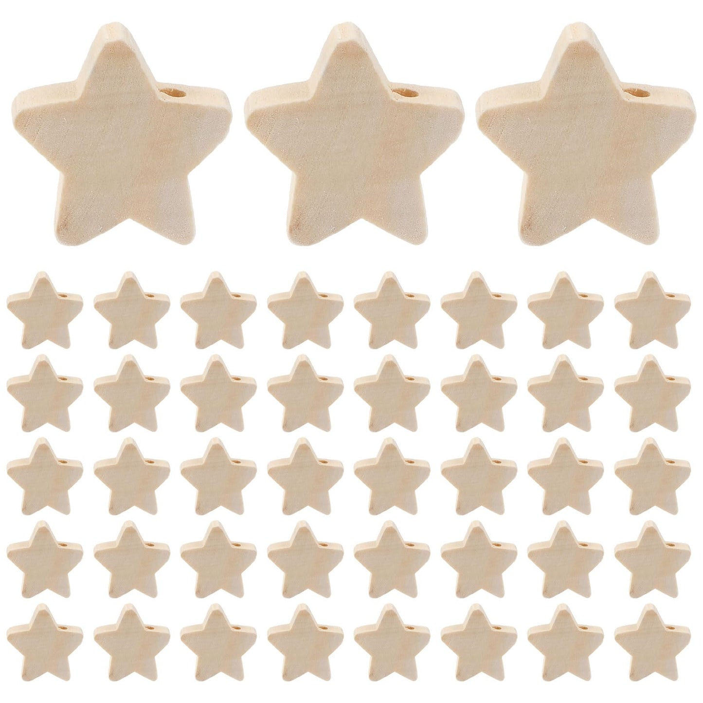 Ciieeo 100pcs Unfinished Wood Star Beads 20mm - Natural Wooden Spacer Beads with Pre-Drilled Holes for Jewelry Making | 0.78 inch Shape Charms for Farmhouse Garland Macrame Crafts