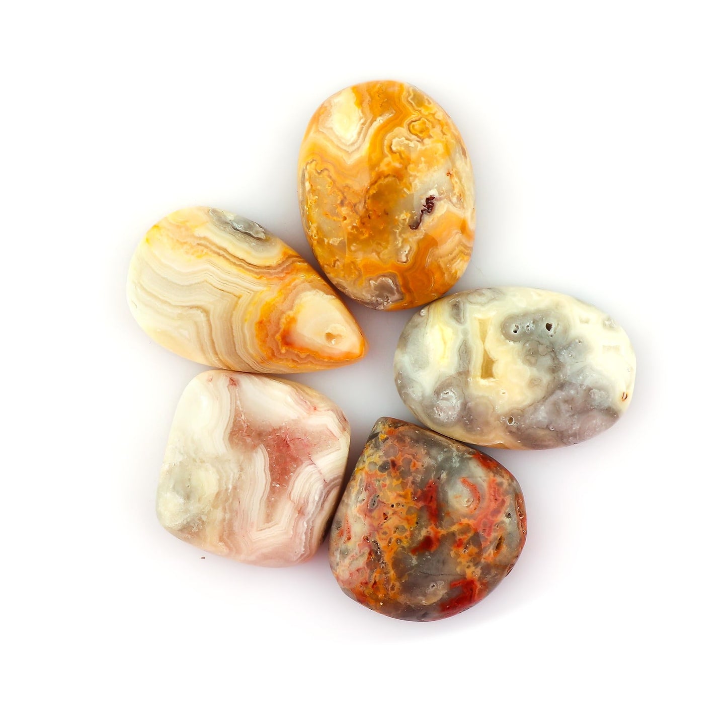 CRYSTALINES 5pcs, Wholesale Natural Botswana Agate Gemstones, Bulk Flatback Cabochon Stones, DIY Crafts & Design, Jewelry Making, Wire Wrapping, Chakra Healing Crystals, Gem Collection