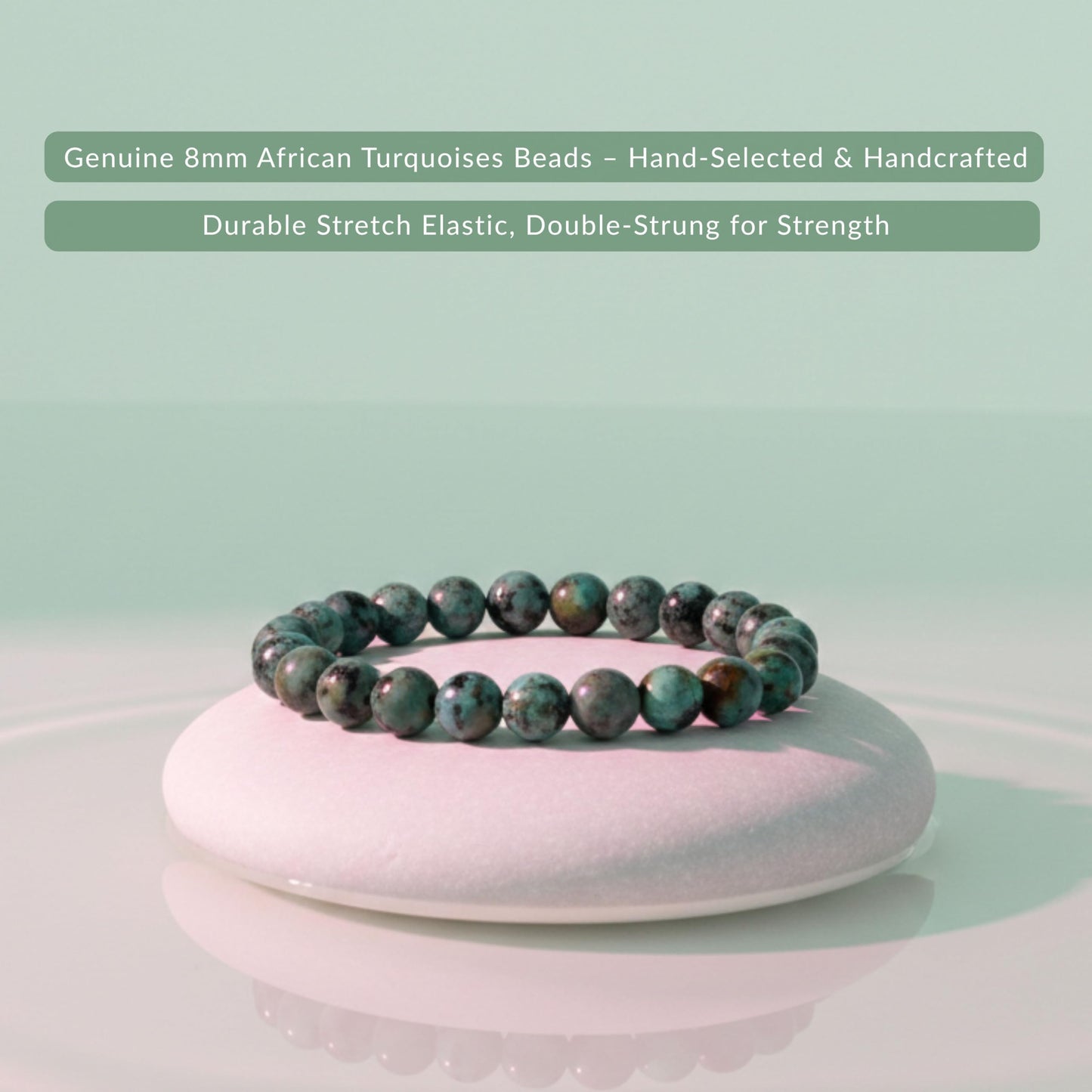 Cherry Tree Collection African Turquoise Beaded Bracelet – Genuine 8mm Gemstone Stretch Bracelet for Men & Women – Handmade Crystal Bracelet - (African Turquoise - S)
