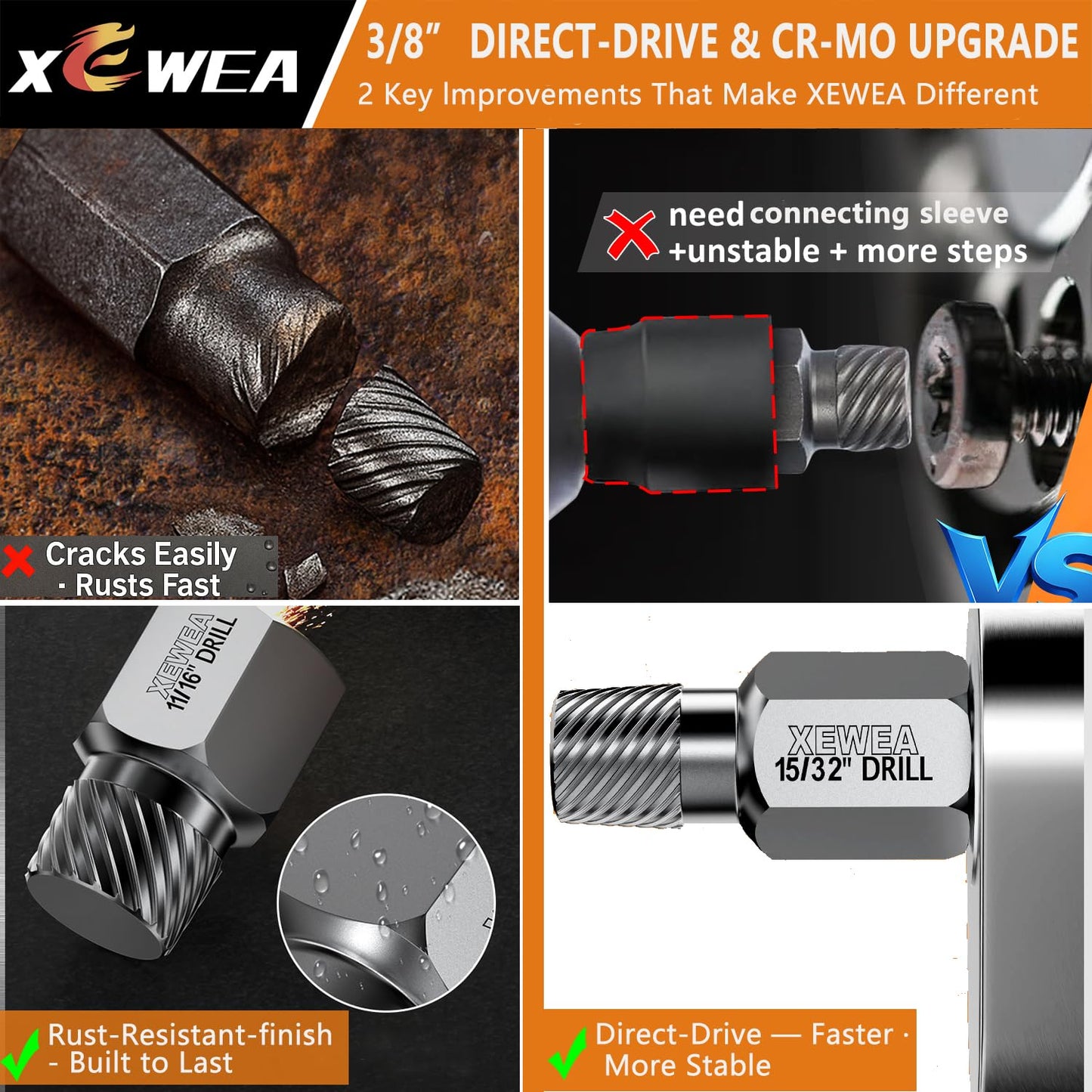 XEWEA 22PCS 3/8" Drive Screw Extractor Set, Multi-Spline Easy Out Bolt Remover Kit for Stripped Broken Bolts, Nuts & Screws, Heavy-Duty CR-MO Extraction Tools with Extension & Adapter Accessories
