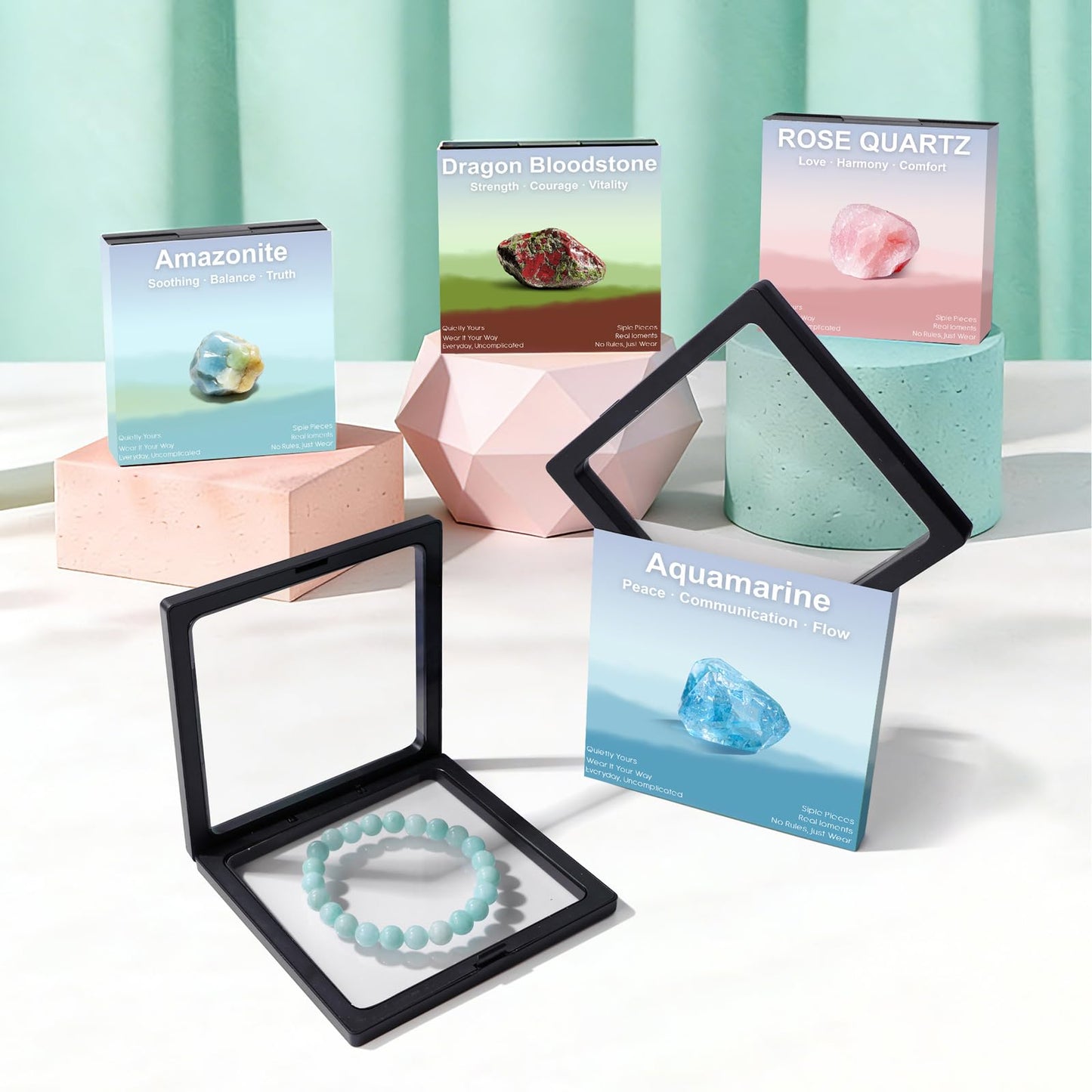 Risyfjew 8MM Handmade Aquamarine Natural Gemstone Stretch Elastic Bracelet,PE Film Anti-oxidation Packaging Natural Stone Crystal Healing Power Energy Gifts for Adult