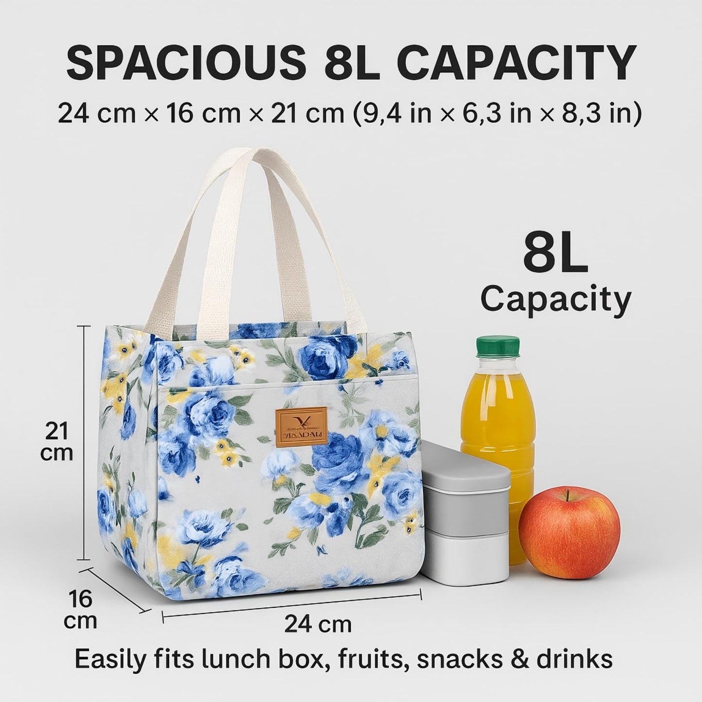 OIMEI Insulated Lunch Bag for Women Men, Reusable Waterproof Cooler Tote with Zipper, Lightweight Lunch Box for Work, Office, Picnic, Travel, Daily Use – Blue Floral