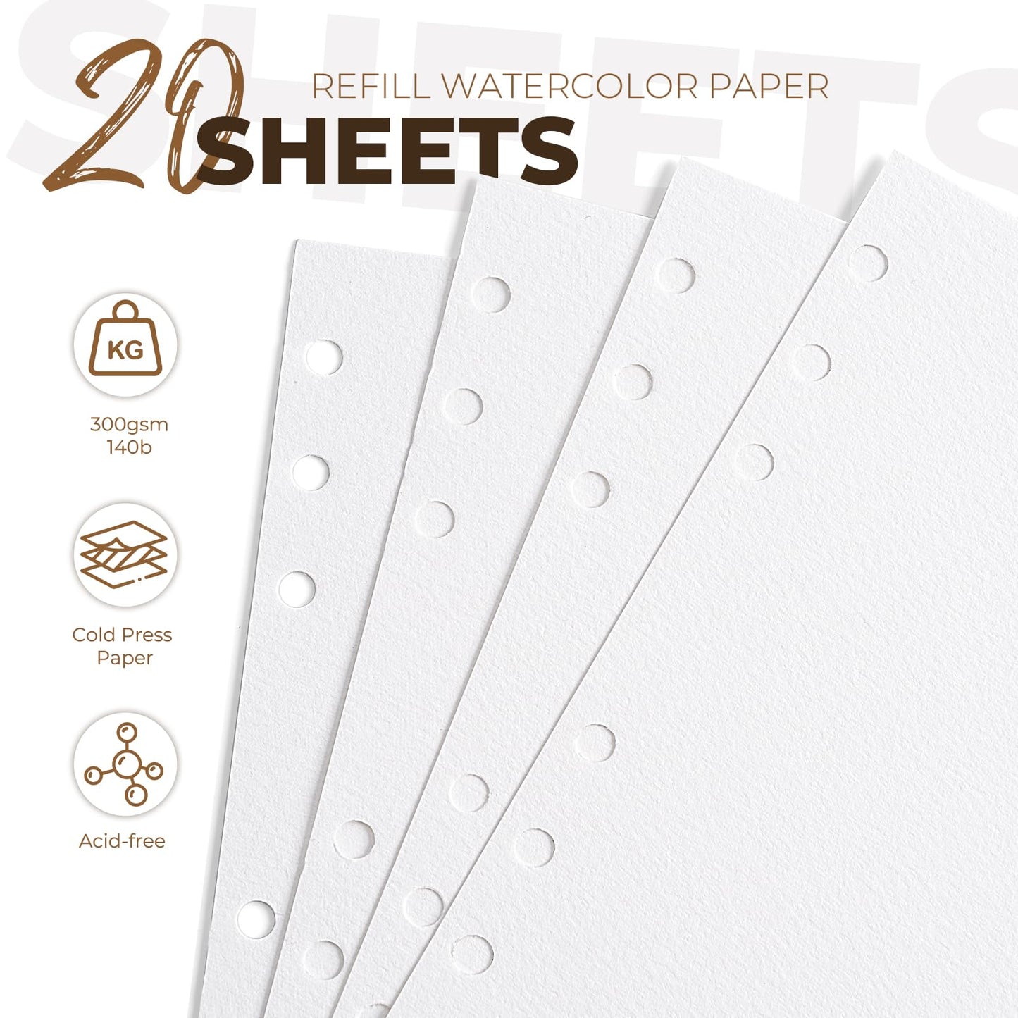 Fuumuui Watercolor Sketchbook Paper Refill - 20 Sheets 140 LB (300 GSM) Cold Pressed, Acid-Free Cotton Paper for Painting, Drawing, Art Journaling, Sketchbook As Travel Notebook - 4 x 6.5 inches
