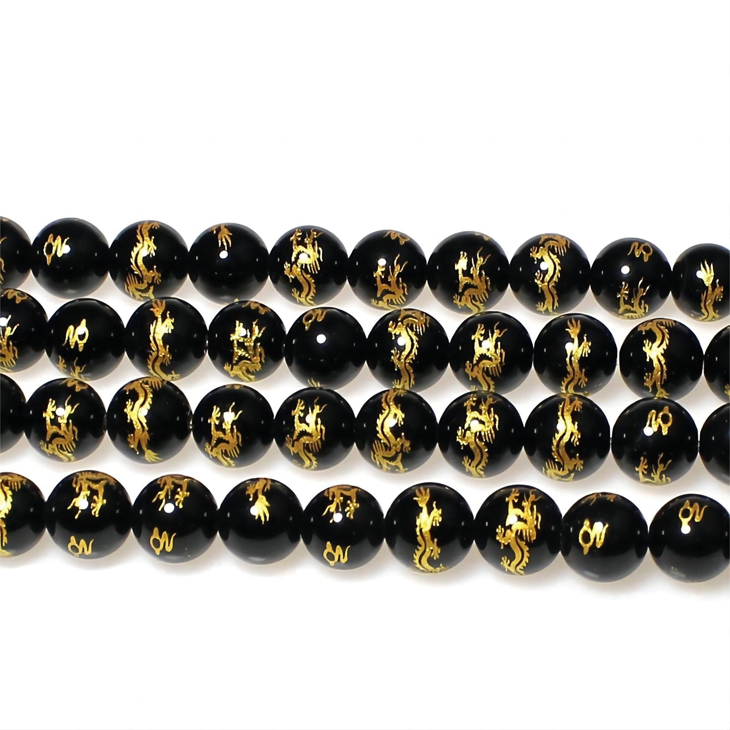 MJDCB Natural Stone Beads 8mm 43pcs Round Black Onyx Carved Dragon Loose Gemstone Bead Charms for Jewelry Making Bracelet Necklace Earring Pendant