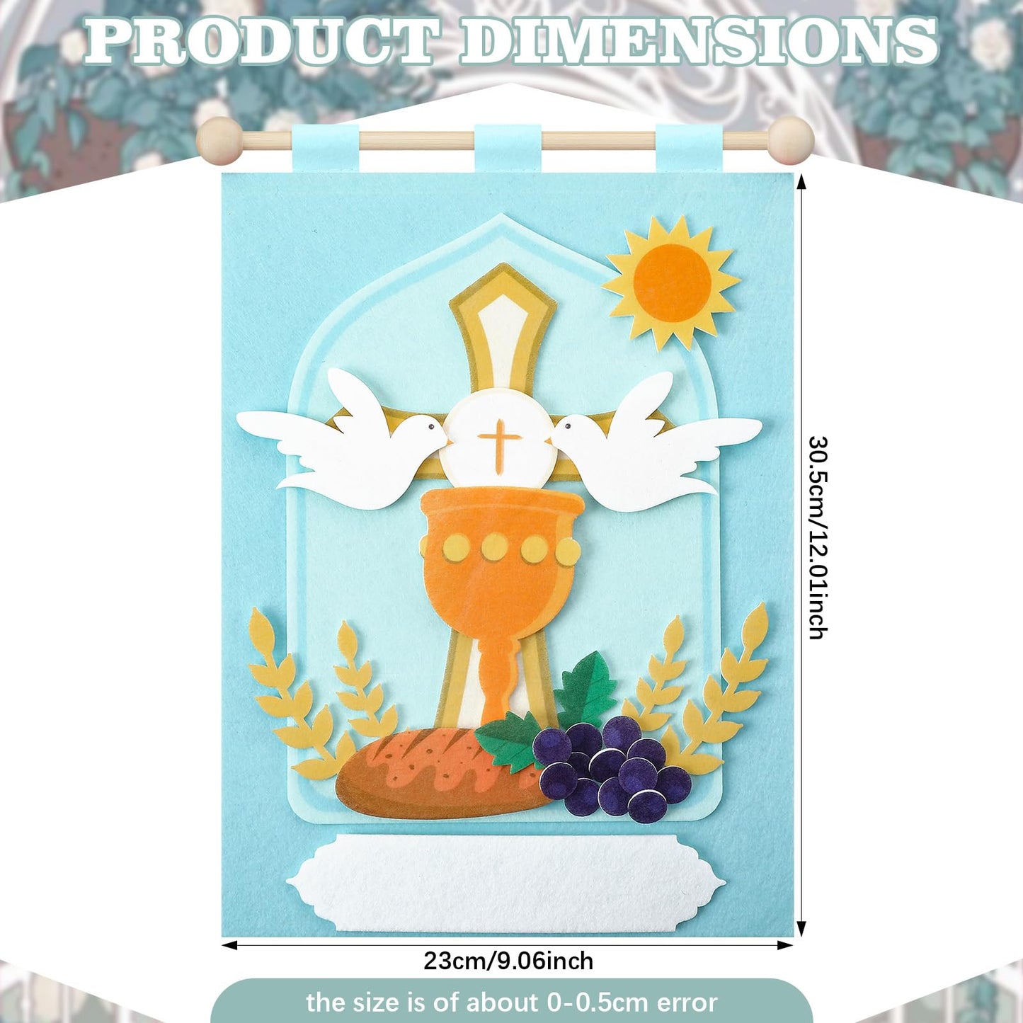 Wettarn First Communion Banner Kit for Boys Girls 9 x 12 Catholic Christian Religious Crafts Felt DIY Holy Communion Banner for Kids Sunday School Church Activity Baptism Party Decoration(Light Blue)