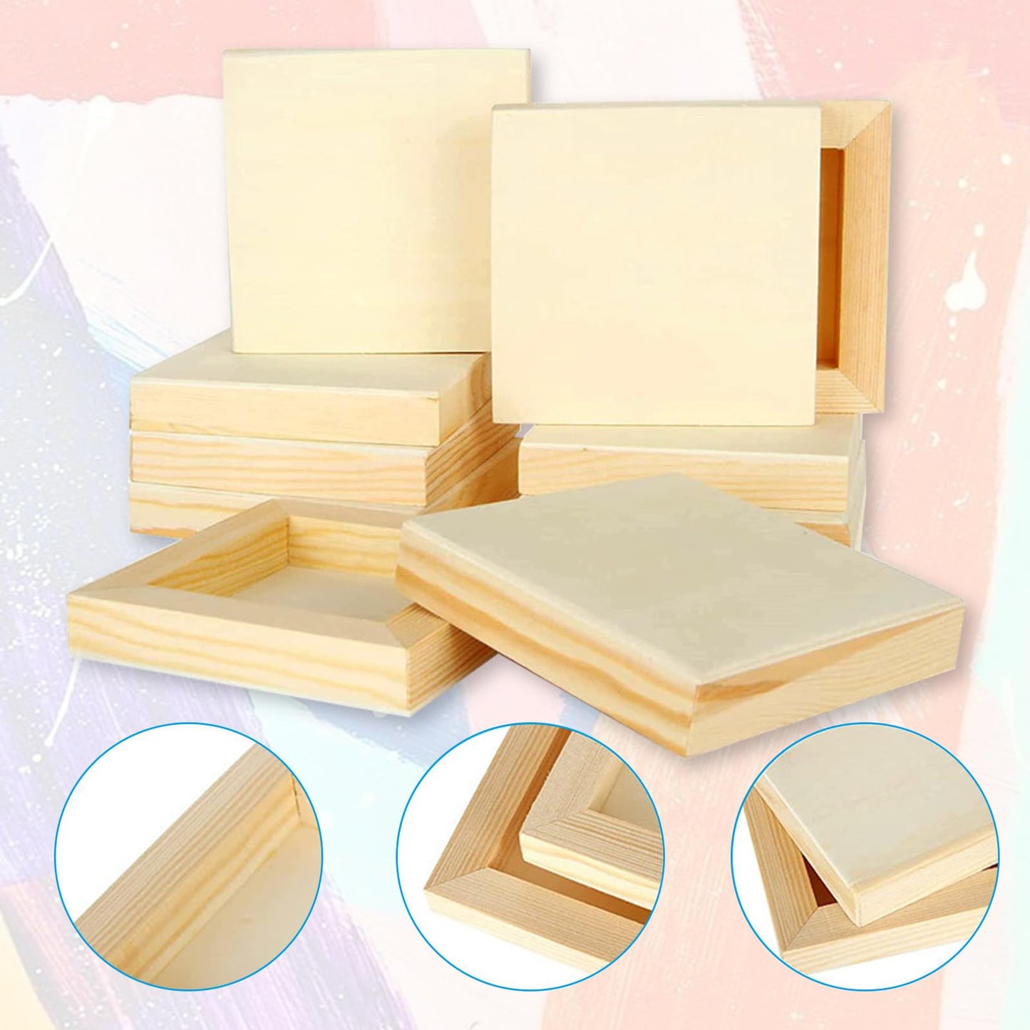 Voittozege 16 Pack Unfinished Wooden Canvas Board 4 x 4 Inch Square Wood Panels, Blank Canvas Cradled Painting Panel Boards for Painting Pouring Drawing Burning and DIY Craft Projects