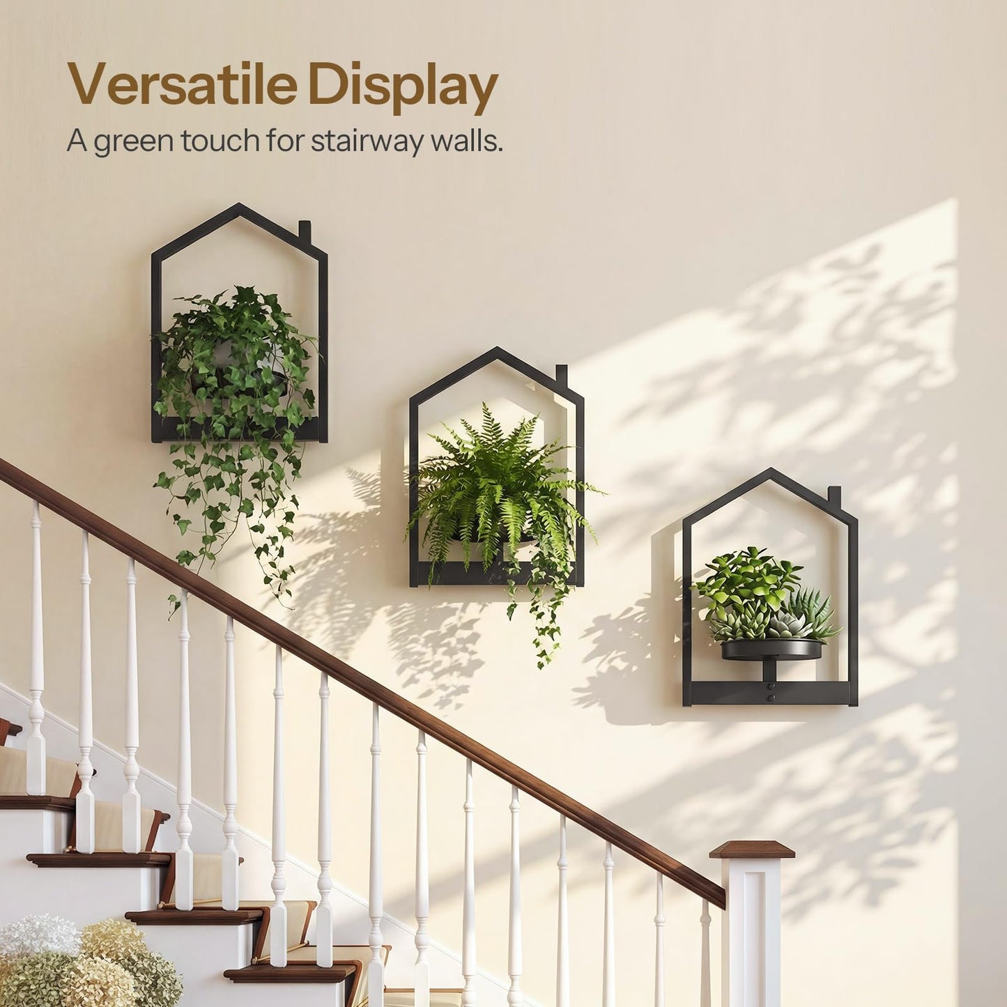 HOOBRO Hanging Planters for Indoor Plants, Wall Plant Holder Set of 3, Plant Hanger Indoor Window Plant Shelves, Metal Frame, Space Saving, for Living Room Outdoor Entryway, Black BK08HJP301