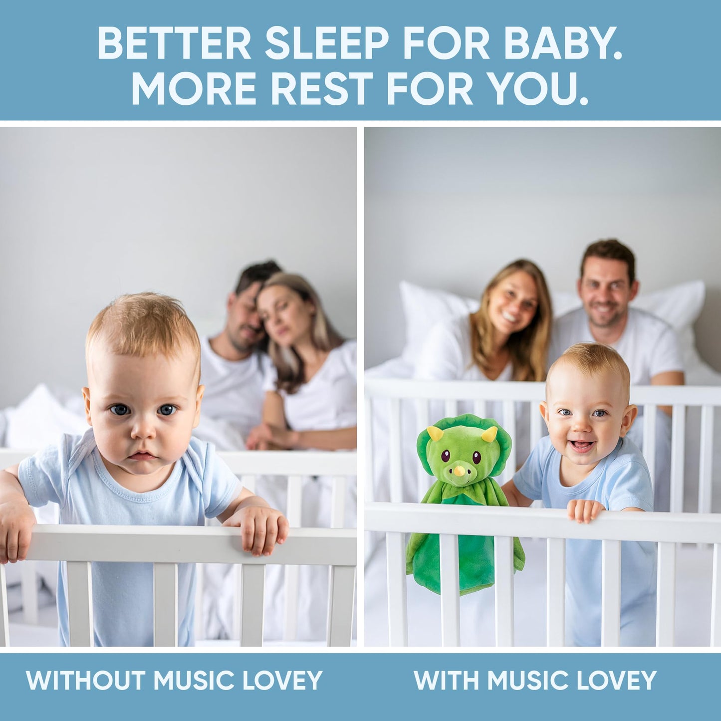Love By Emi 4 in 1 Baby Lullaby Sleep Soother Toy - Stuffed Animal Sound Machine & Pacifier Holder | Heartbeat White Noise & Music | Plush Green Dinosaur Lovey Sleep Aid Security Blanket (0-3 Years)