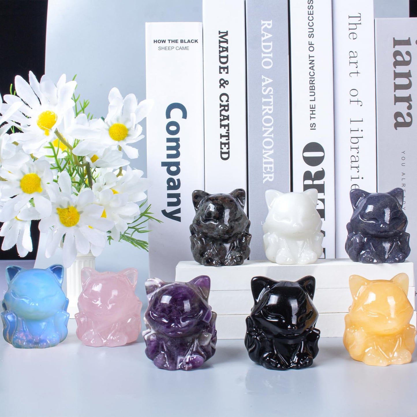 QLRSUXN Blue Aventurine Nine Tailed Fox Decor,2 Inch Healing Crystals Fox Statue,Lucky Guardian Pocket Fox Figurines as Women’s Gifts,Fox Figurine for Office Home Decor and Ornament.