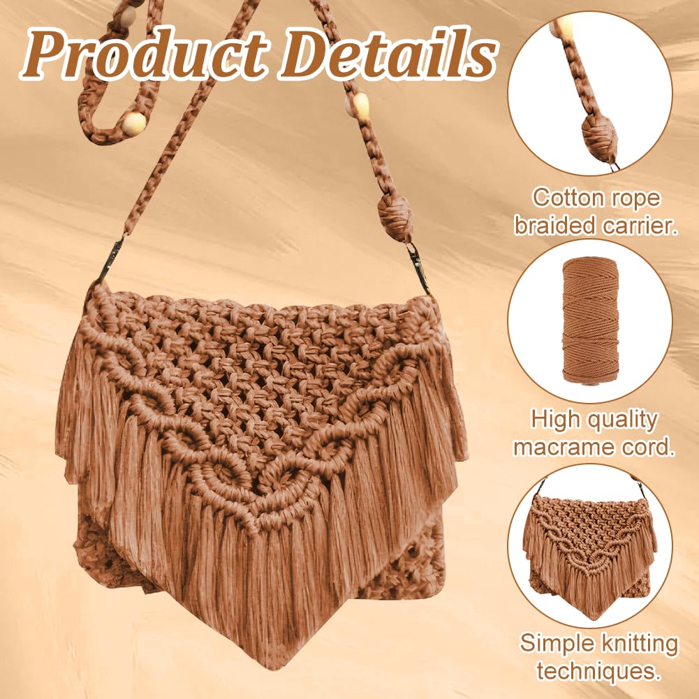 INFUNLY DIY Macrame Bag Kit for Adults Beginners Macrame Handmade Woven Bags with Tassels Bohemian Knotting Handbag Macrame Kit Crochet Bag Kit with Video Instruction for Women Holiday Beach Decor