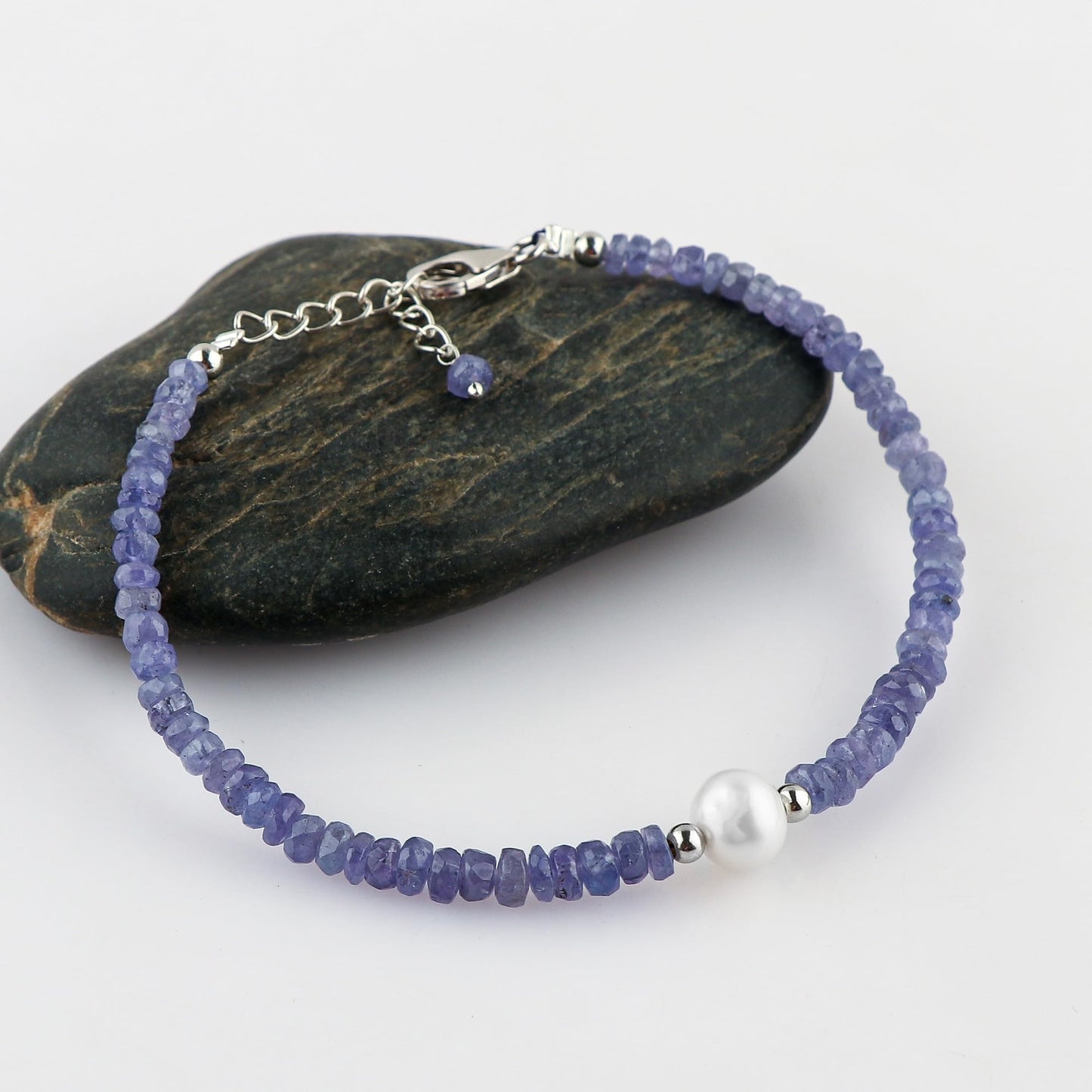CRYSTALIS Natural Tanzanite And Freshwater Pearl Beaded Bracelet, Elegant Beads Crystal, Chakra Bracelet, Healing Bracelet, Gemstone Jewelry, 925 Sterling Silver 8 inch