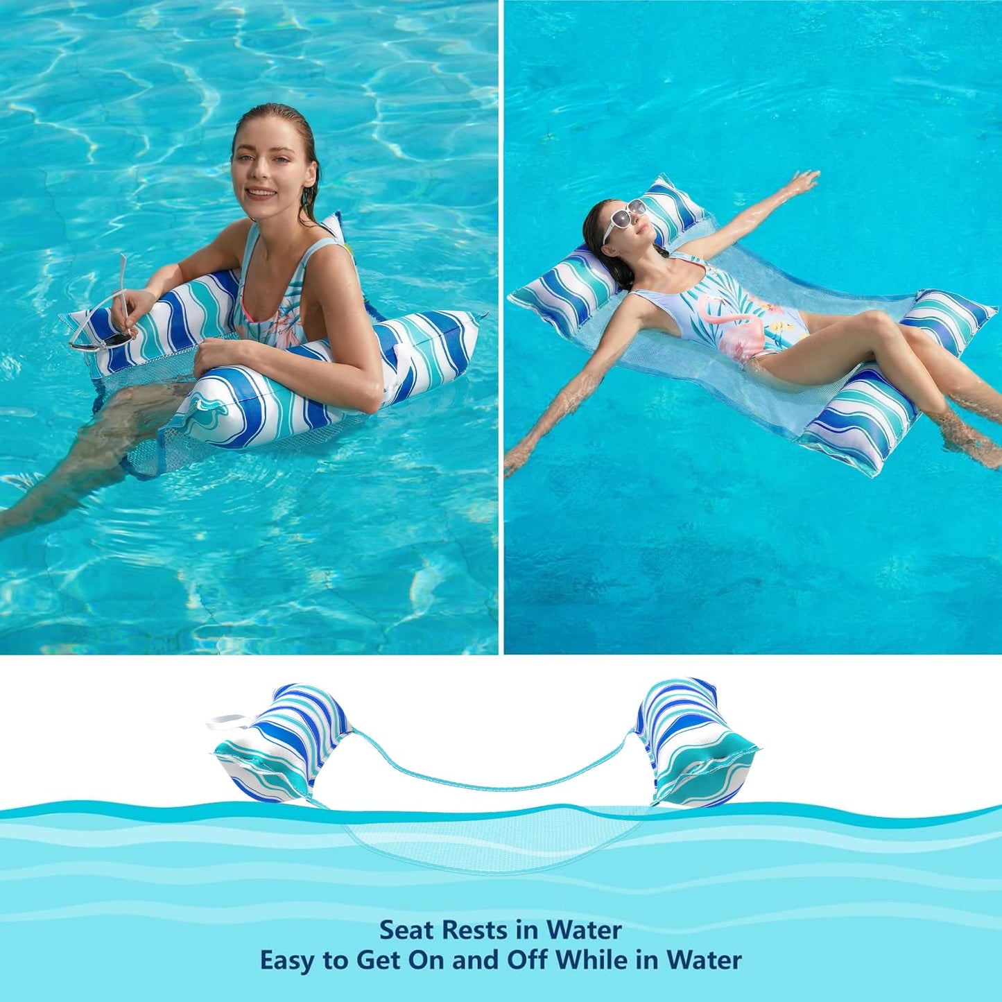 Jasonwell Pool Floats Adult Games - 2 Pack Fabric Inflatable Pool Floaties Water Hammock Chair w Floating Table Waterproof Playing Cards Party Game Toys Lake Lounger Raft Pool Hammock Float Floaty B&G