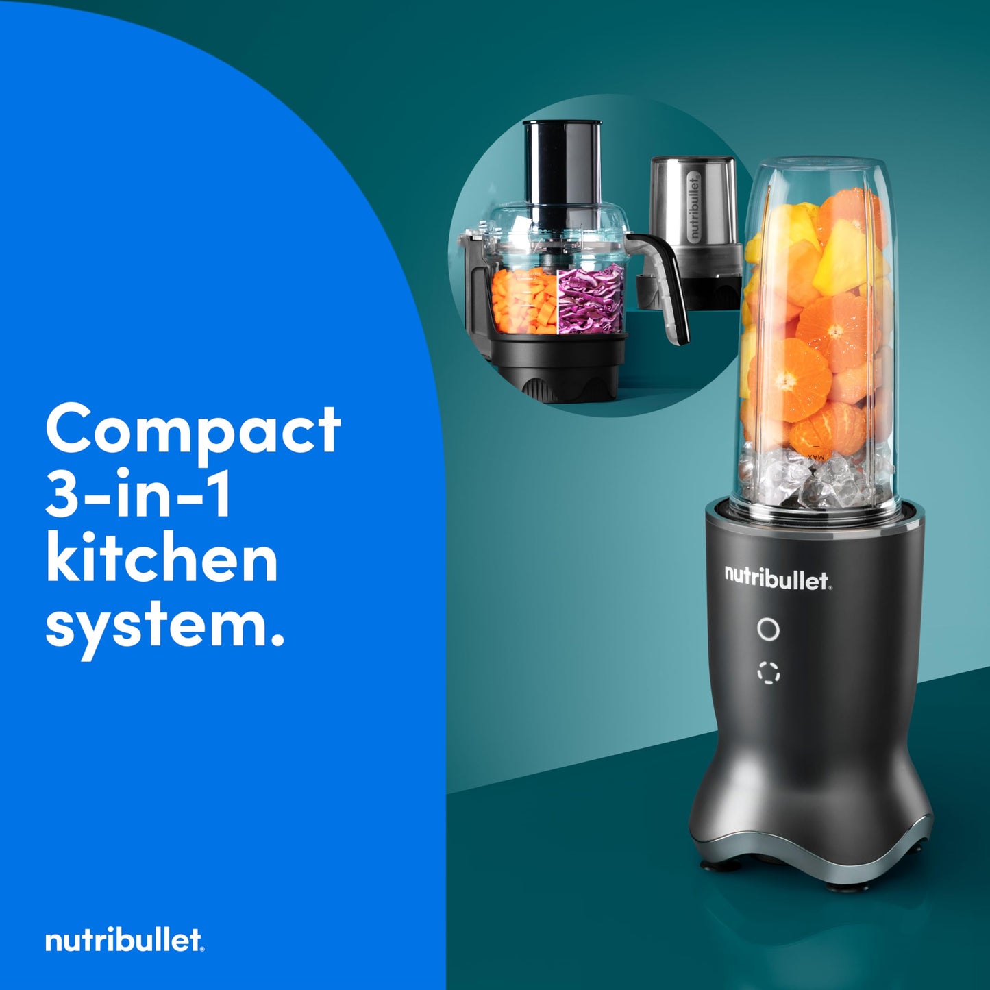 nutribullet Ultra Plus+ 3-1 Compact Kitchen System, 1200W Kitchen System with Blender, Food Processor, and Coffee and Spice Grinder, 32oz and 24oz Blending Cups, 2-Cup Food Processor, Gunmetal Gray