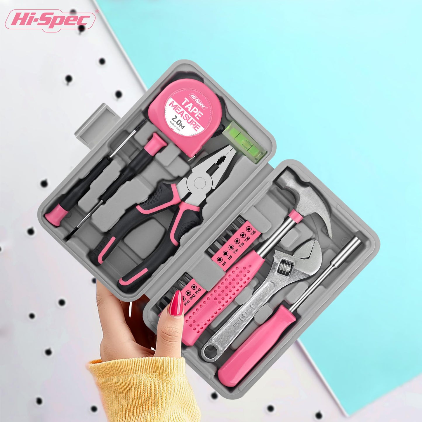 Hi-Spec Pink Tool Set 20-Piece. Ladies’ Starter Basic Hand Tools in a Compact Toolbox Case for Household and Office Repairs and Maintenance.