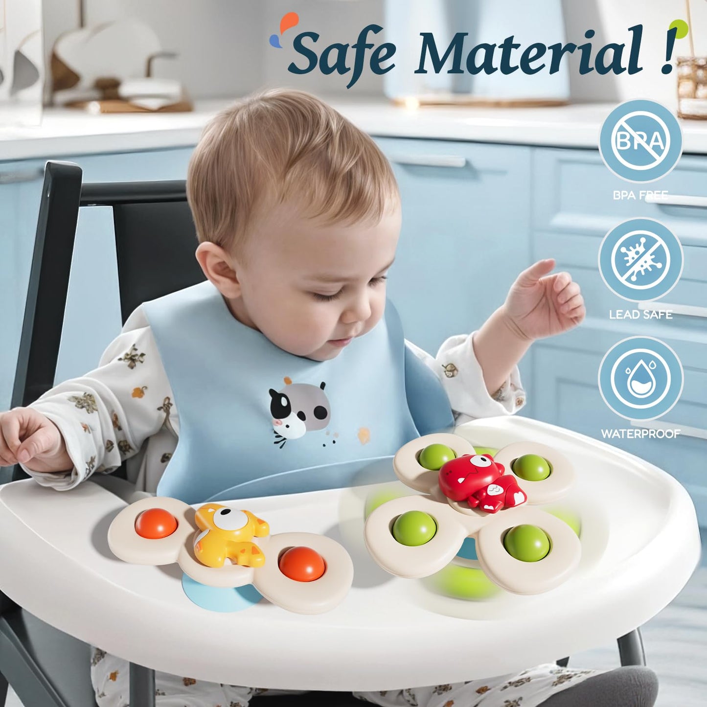 CalfQueen Baby Dinosaur Suction Cup Spinner Travel Toys for Kids Ages 1-3, Fidget Spinner Toys for 1 Year Old Boy Girl 12 Months, Sensory Bath Toy for Toddlers Infants Birthday Gifts