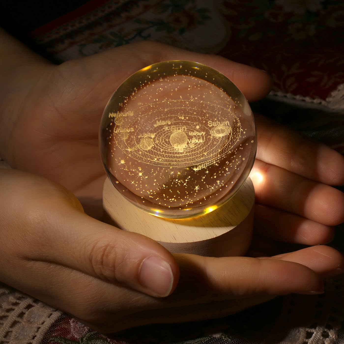 DUQGUHO Solar System Crystal Ball Lamp 2.4inch 3D Universe Astronomy Decor Quartz Glass Ball Globe Figurine Night Light Space Balls Decorative Science Gifts for Adults