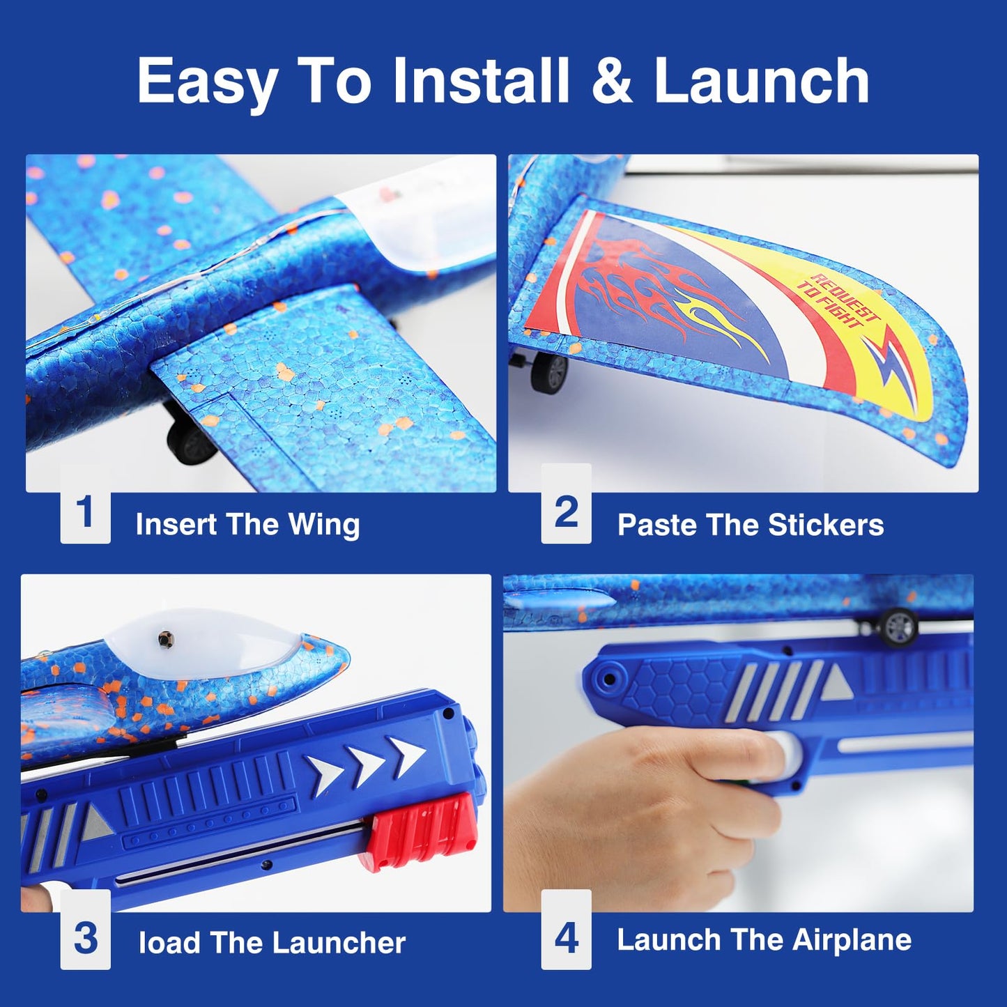 Wesfuner 4 Pack Airplane Launcher Toys, 2 Flight Modes LED Foam Glider Catapult Plane Toy for Boys, Outdoor Flying Toys Birthday Gifts for Boys Girls 4 5 6 7 8 9 10 11 12 Year Old