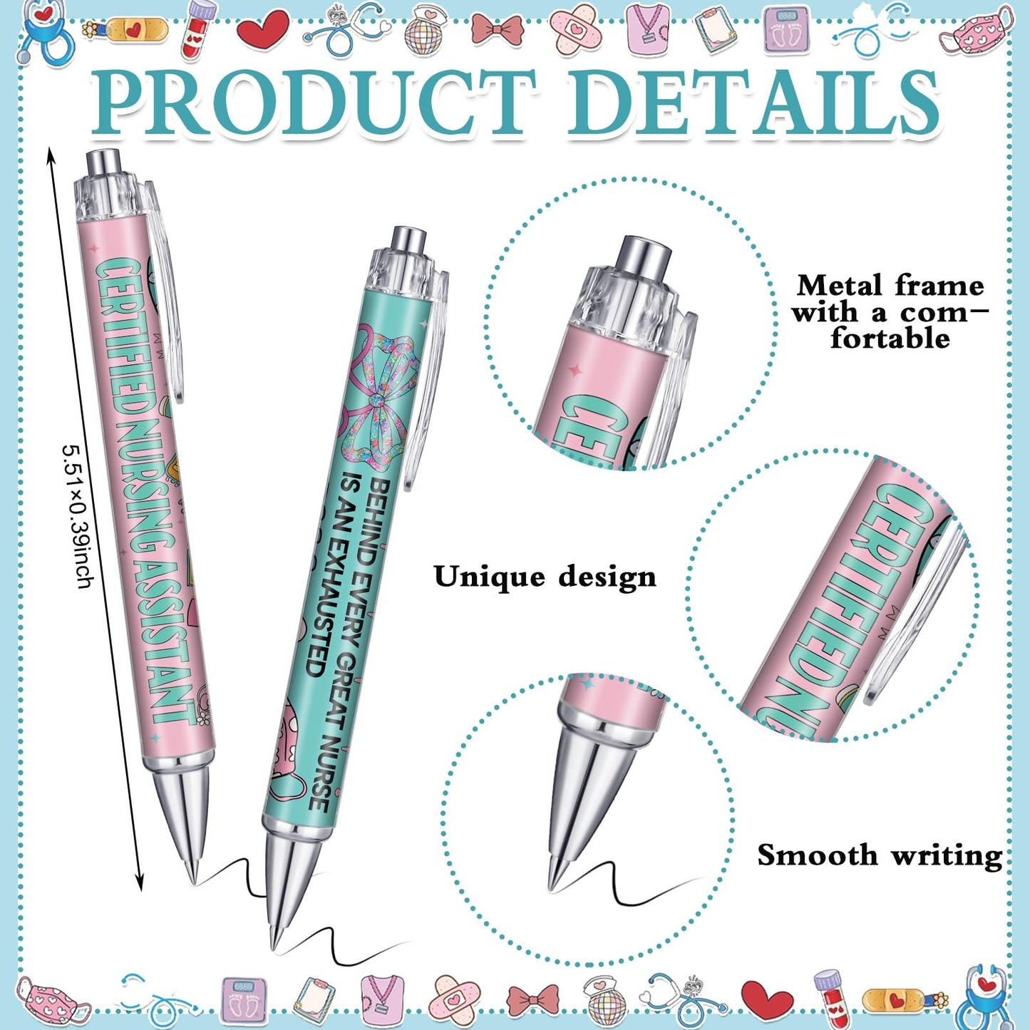 Sayglossy 36 Pcs Nurse Week Essentials CNA Week Gifts Bulk Certified Nursing Assistant Appreciation Gifts Ballpoint Pens for Women Men Black Ink Pens for CNA RN Nursing Student Graduation Office