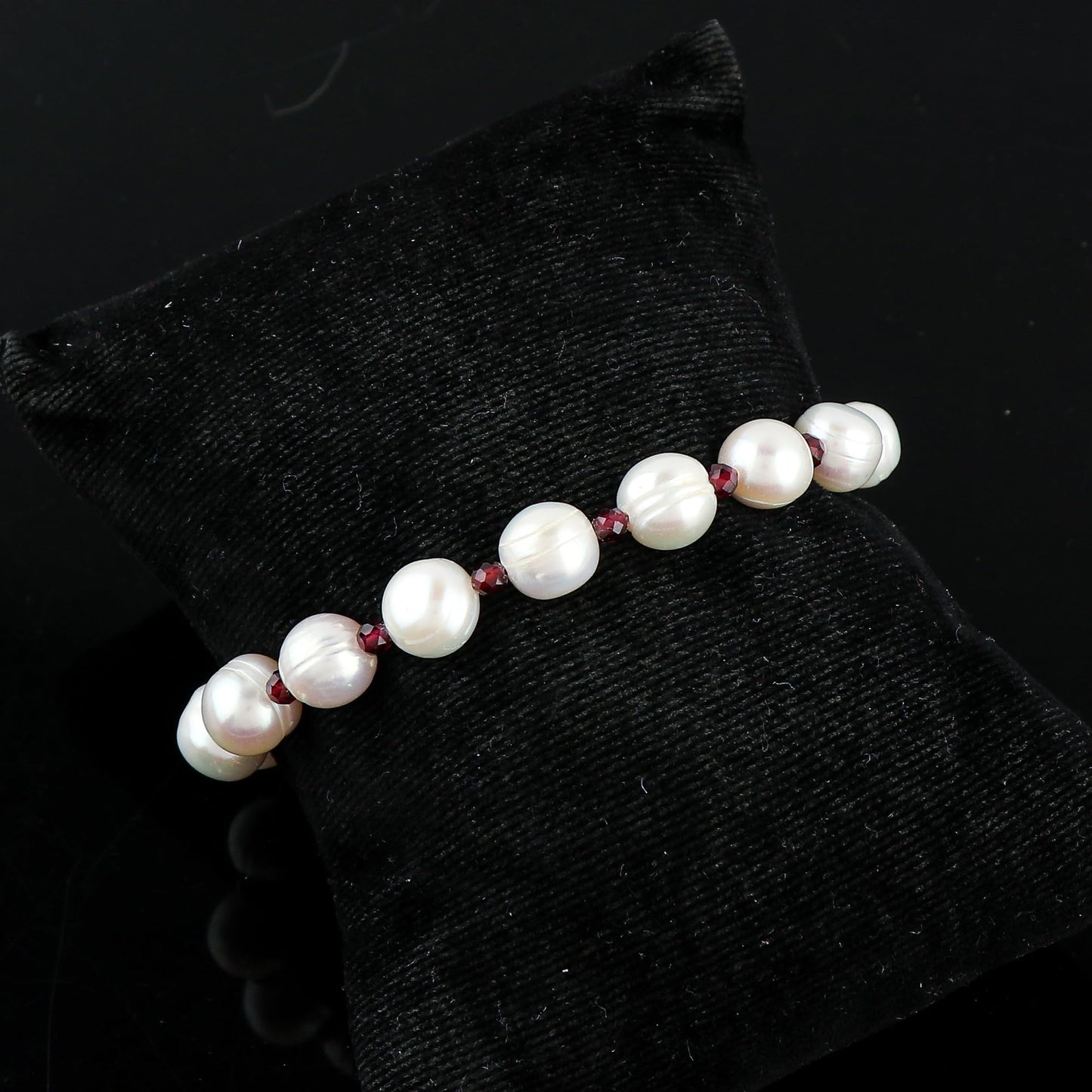 CRYSTALIS Natural Garnet And Freshwater Pearl Beaded Bracelet, Elegant Beads Crystal, Chakra Bracelet, Healing Bracelet, Gemstone Jewelry, Friendship Bracelet, 925 Sterling Silver Slider 10 inch