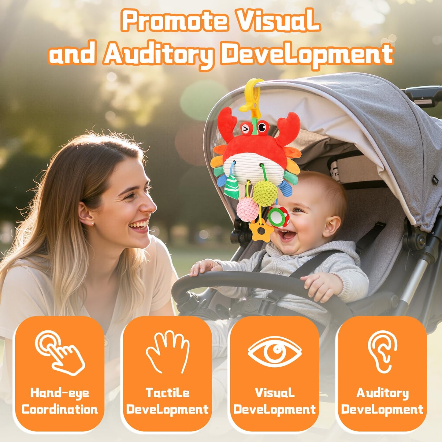 MPQMPQ Car Seat Toys for Babies 0-6 Months, Baby Hanging Toys for Car Seat, Stroller, Crib, Gym with Pulling Cords, Rattle, Mirror, Stroller Toys for Baby Infant Newborn Toddler Boy Girl Easter Gifts