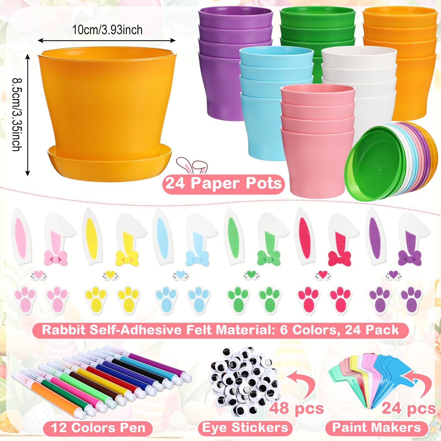 Ferrochef 24 Set Easter Bunny DIY Flower Pots Crafts Bulk Bunny Plant Cute Crafts Pot Graduation Party Favors Spring Decorative Garden Pots DIY Painting Kit Creative Gifts Art Project