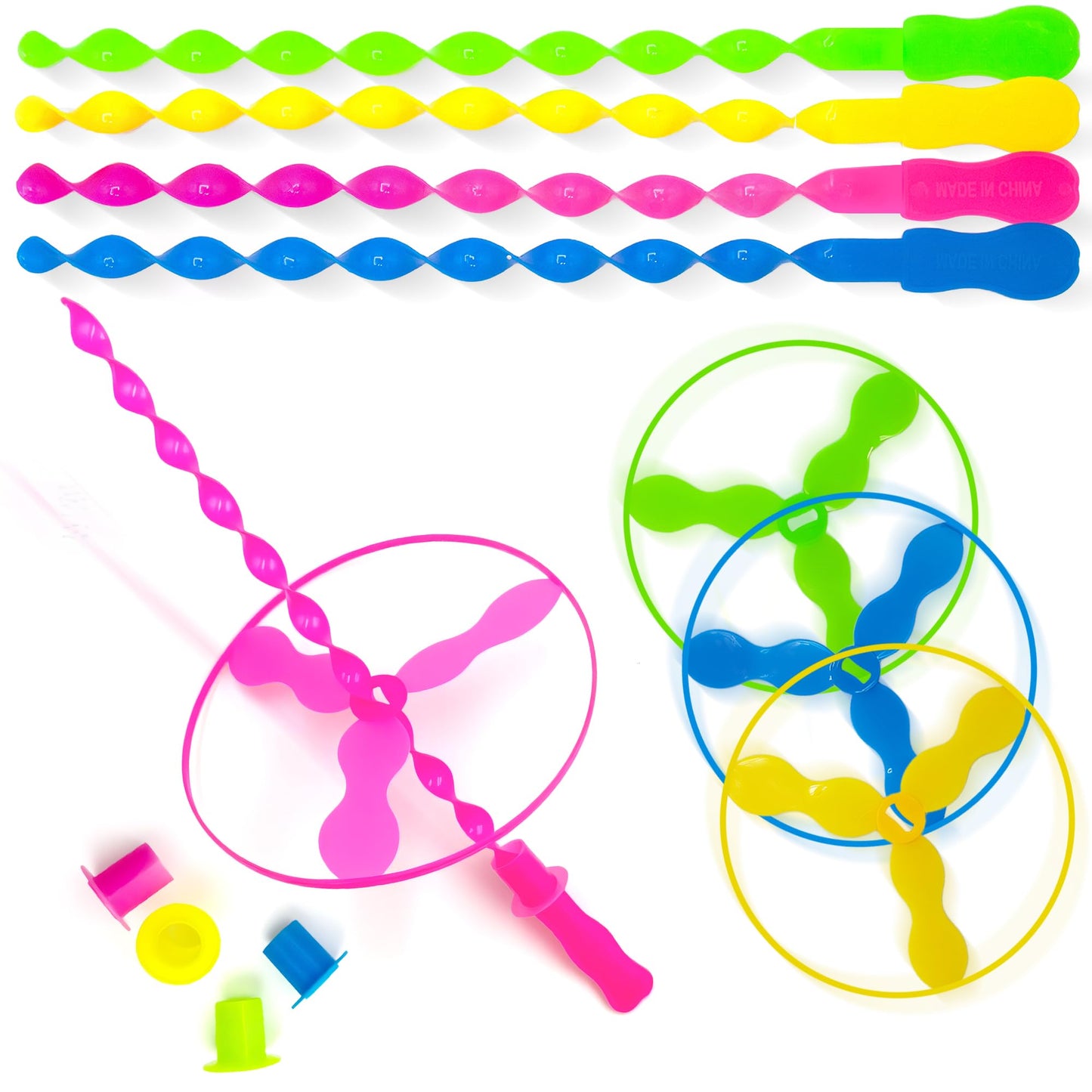 Sepco 40 Pcs Flying Disc Toy Twisty Helicopter Spin Copter Plastic Propeller Flyer Saucers with Launchers Outdoor Toy Kids Party Favors Gifts