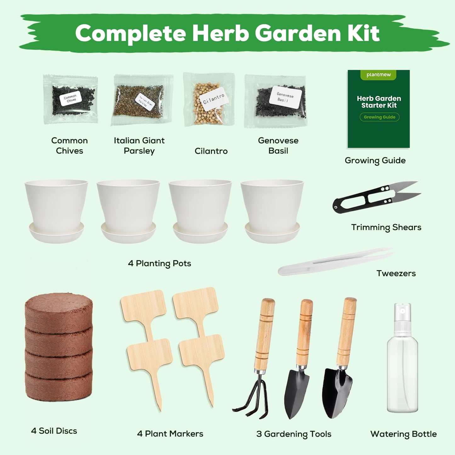 PLANTMEW Indoor Herb Garden Starter Kit - Mothers Day Gifts - 4 Non GMO, Heirloom Culinary Herb Seeds, Unique Gardening Gift for Women, Mom, Her, Birthday, Housewarming, Plant Lovers