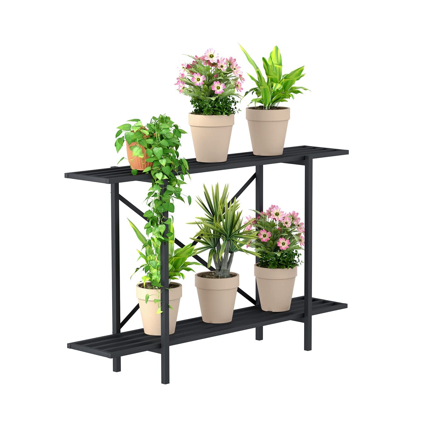 Zhongma 2 Tier Window Height Metal Sturdy Heavy Plant Stand, Narrow Plant Stand Indoor and Outdoor, L45.67 x W10.3 x H27.5 inch, 440 LBS Capacity & Heavy Duty Construction. …