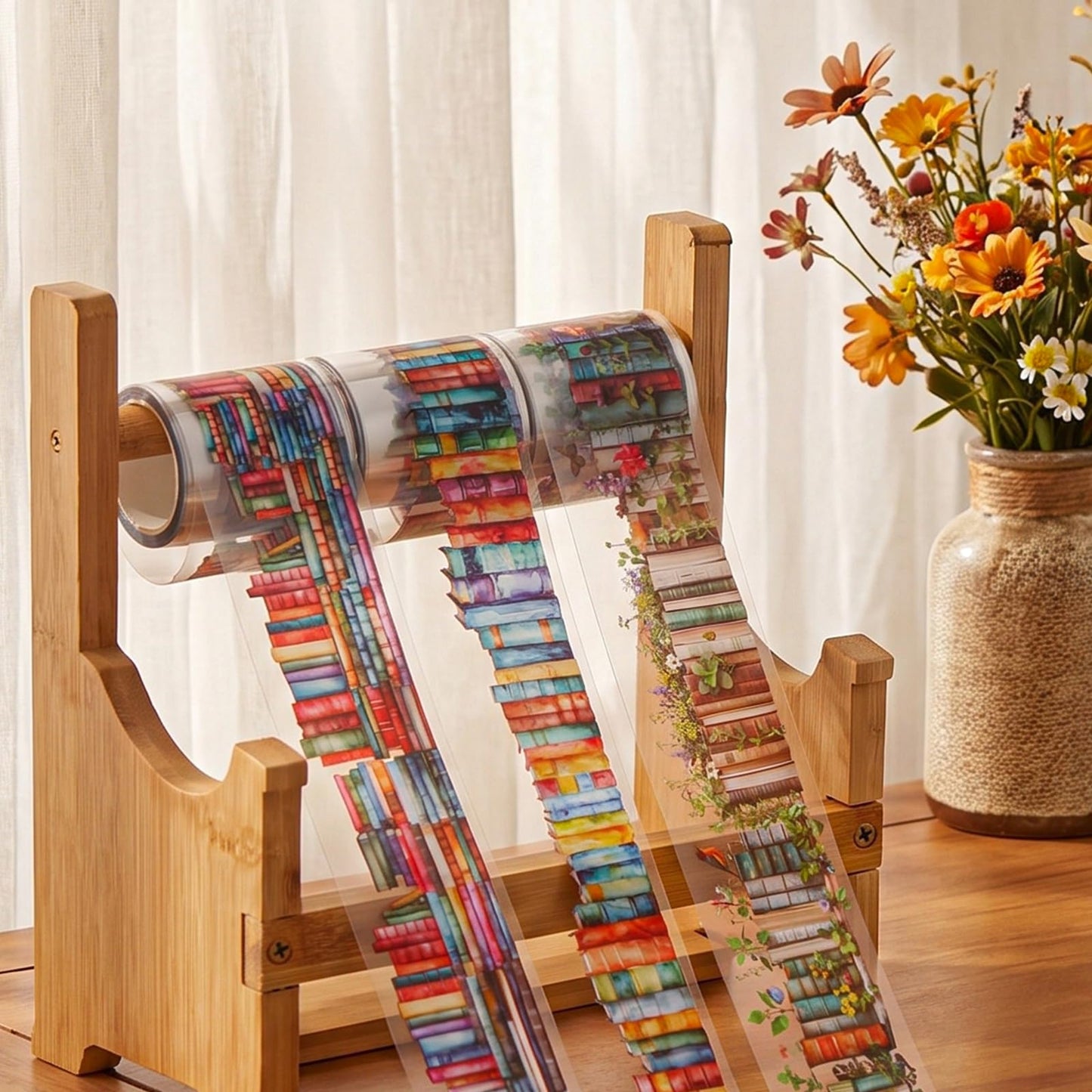 6 Rolls Book-Themed PET Tape, PET Tape Stickers for Journaling, Library and Nature-Inspired Floral washi Stickers Book Journal Supplies for DIY Crafts, Gift Wrapping, Scrapbooking and Journaling