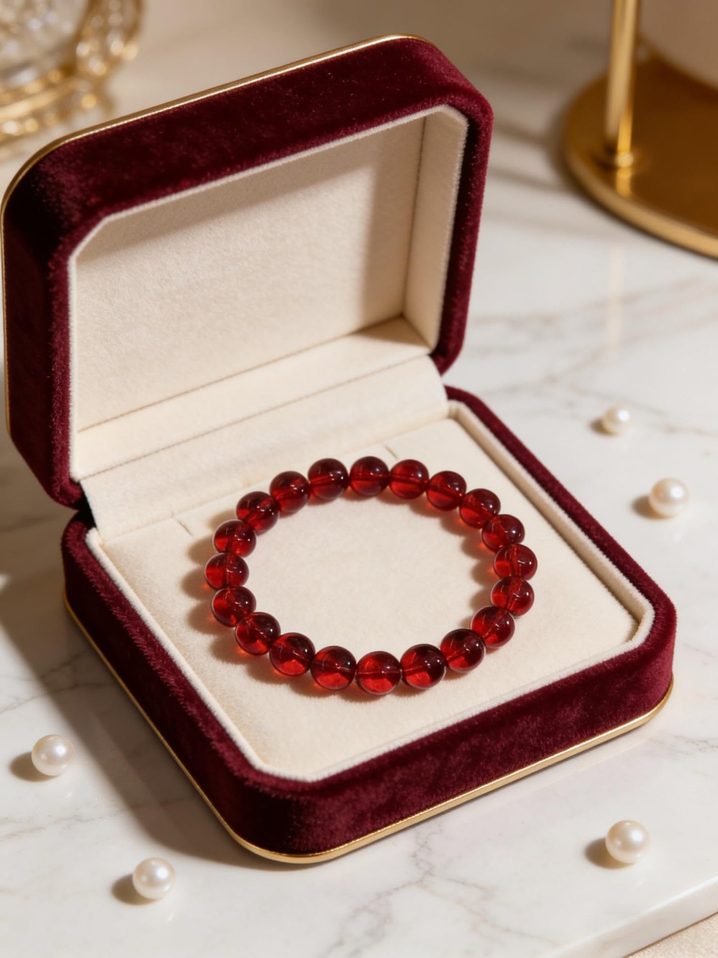 IETWIPNO Stretch Crystal Bracelet for Women,Elastic Beaded Bracelets Set of 1,Multicolor Healing Stone Adjustable Bangle,Gift for Her (10MM Round Red)