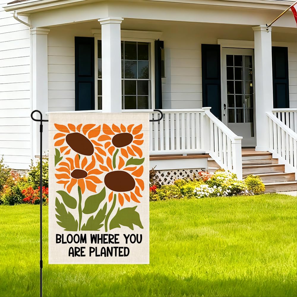 RZHV Bloom Where You are Planted Double-Sided Garden Flag for Outdoor House Yard Sign Garden Decor Parade, Inspirational Sunflower Outdoor Banner Decoration, Spring Summer Welcome Lawn Yard Sign