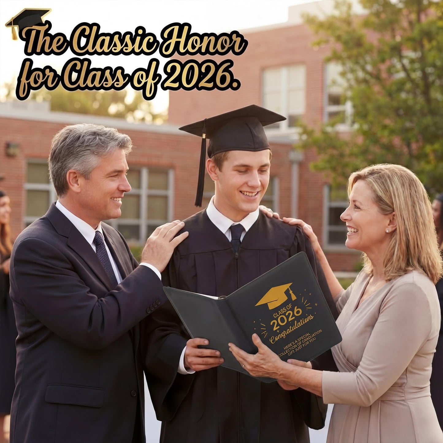 Funrous College Gift Card Book 7 x 5 Inch, Class of 2026 Graduation Gift Card Holder Book for Her/Him, First Year of College Survival Kit, 25 Cards Booklet for Graduates, Black Gold